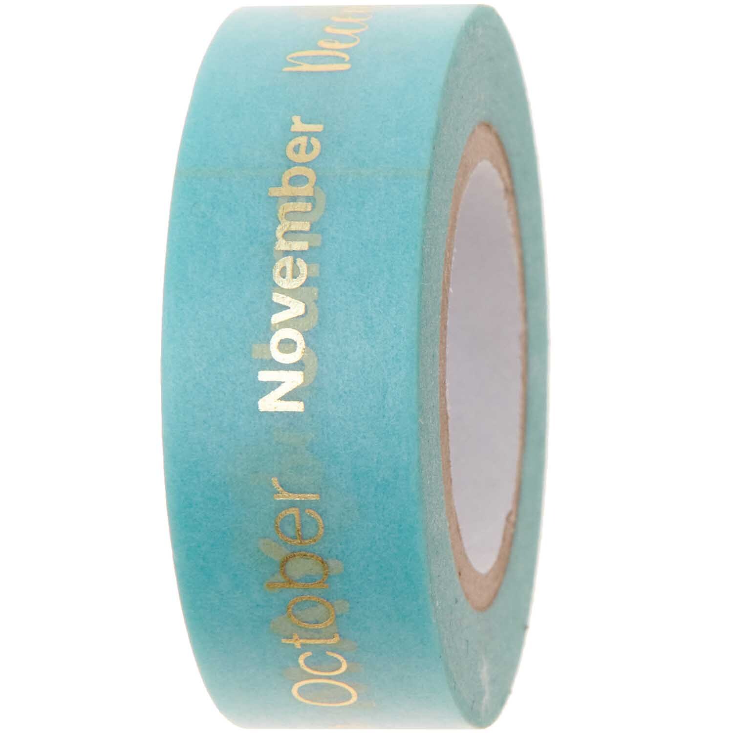 Paper Poetry Tape Monate 1,5cm 10m in Türkis mit goldenen Monatsnamen, ideal für kreative Projekte. Marke: Rico Design.
