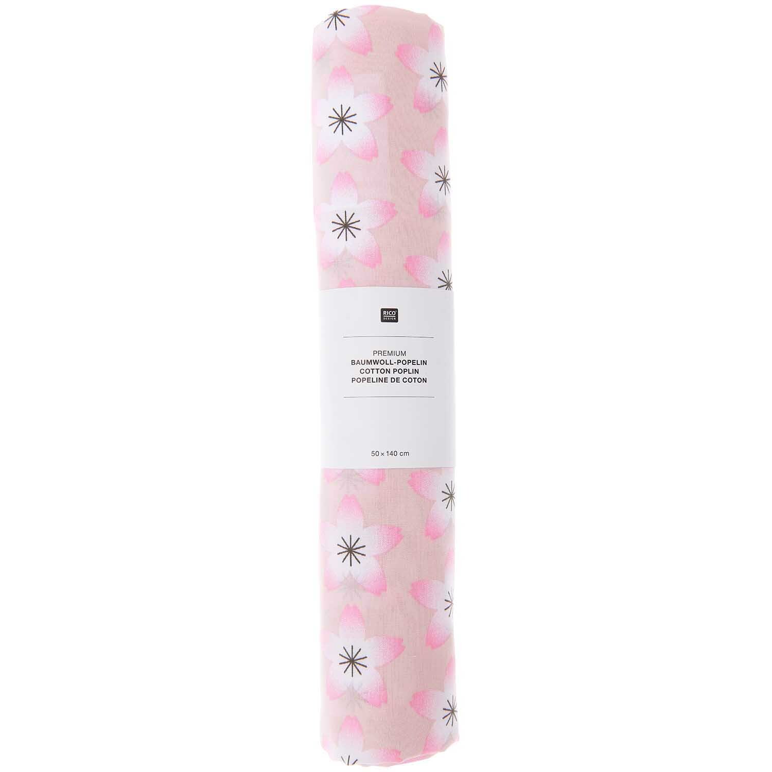 Stoffabschnitt Baumwoll-Popelin rosa Kirschblüten 50x140cm von Rico Design