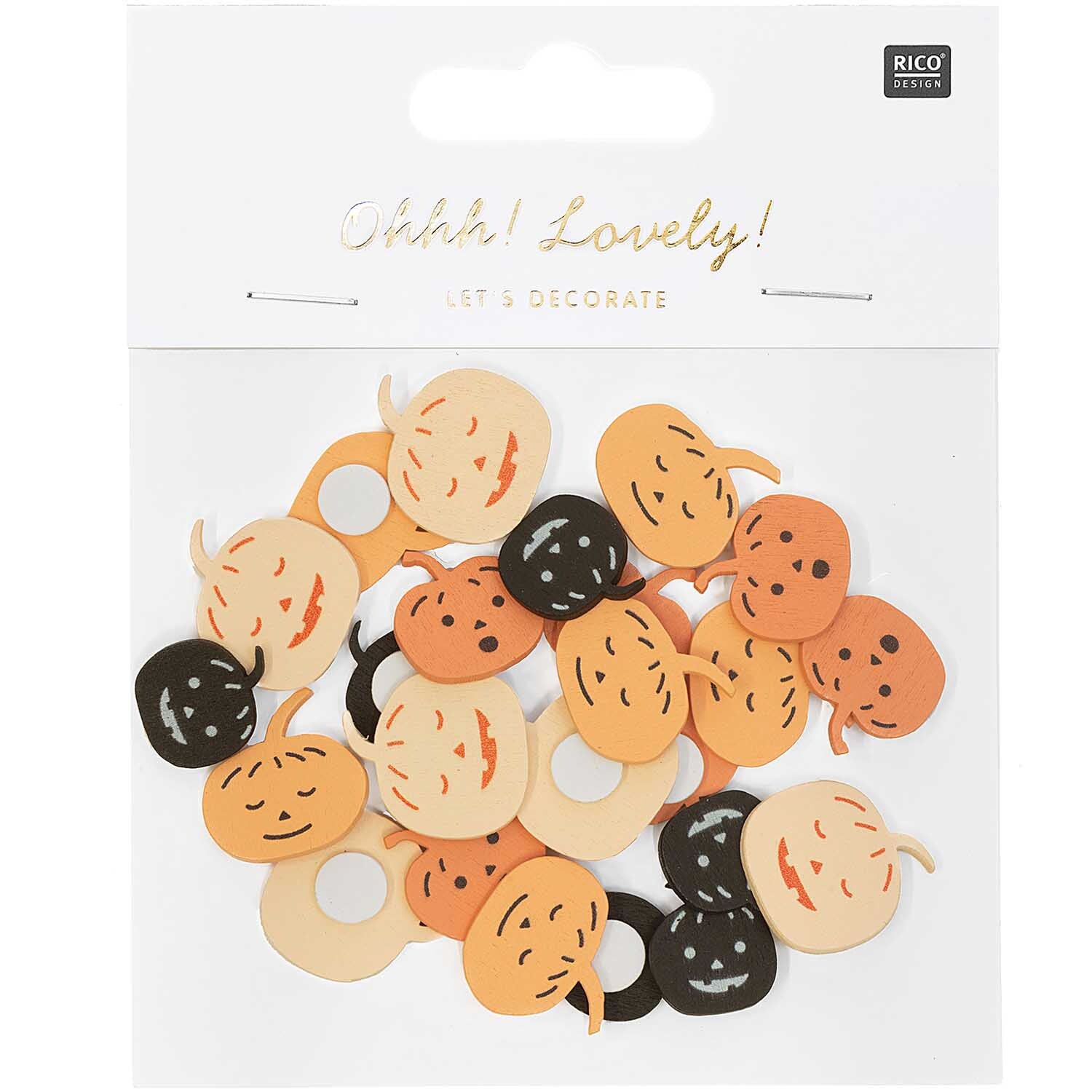 Holzsticker Kürbis Mix orange-schwarz 24 Stück von Rico Design