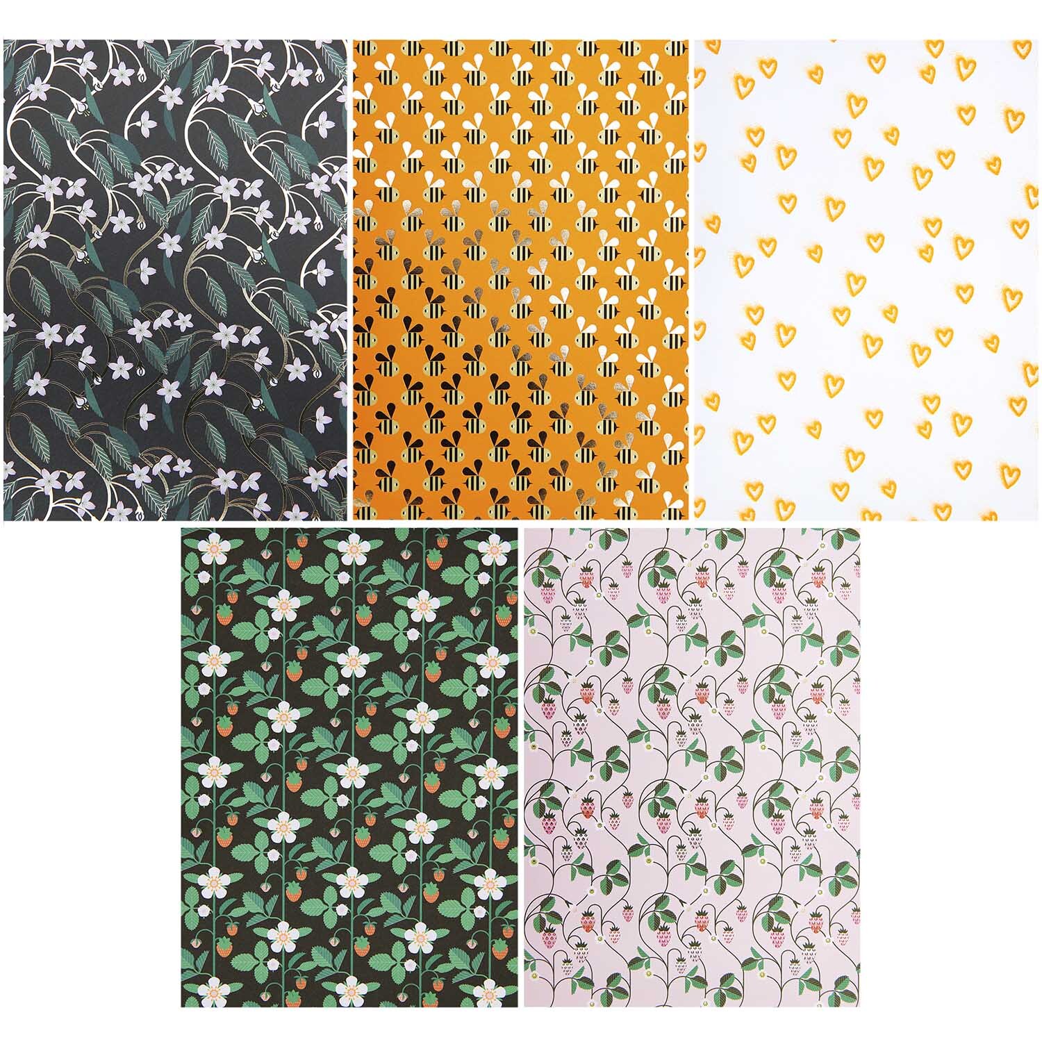 Motivpapierblock Just Bees + Fruits + Flowers 30 Blatt von Rico Design Motivpapierblock Just Bees + Fruits + Flowers 30 Blatt zeigt bunte Muster mit Bienen, Blumen und Früchten von Rico Design.
