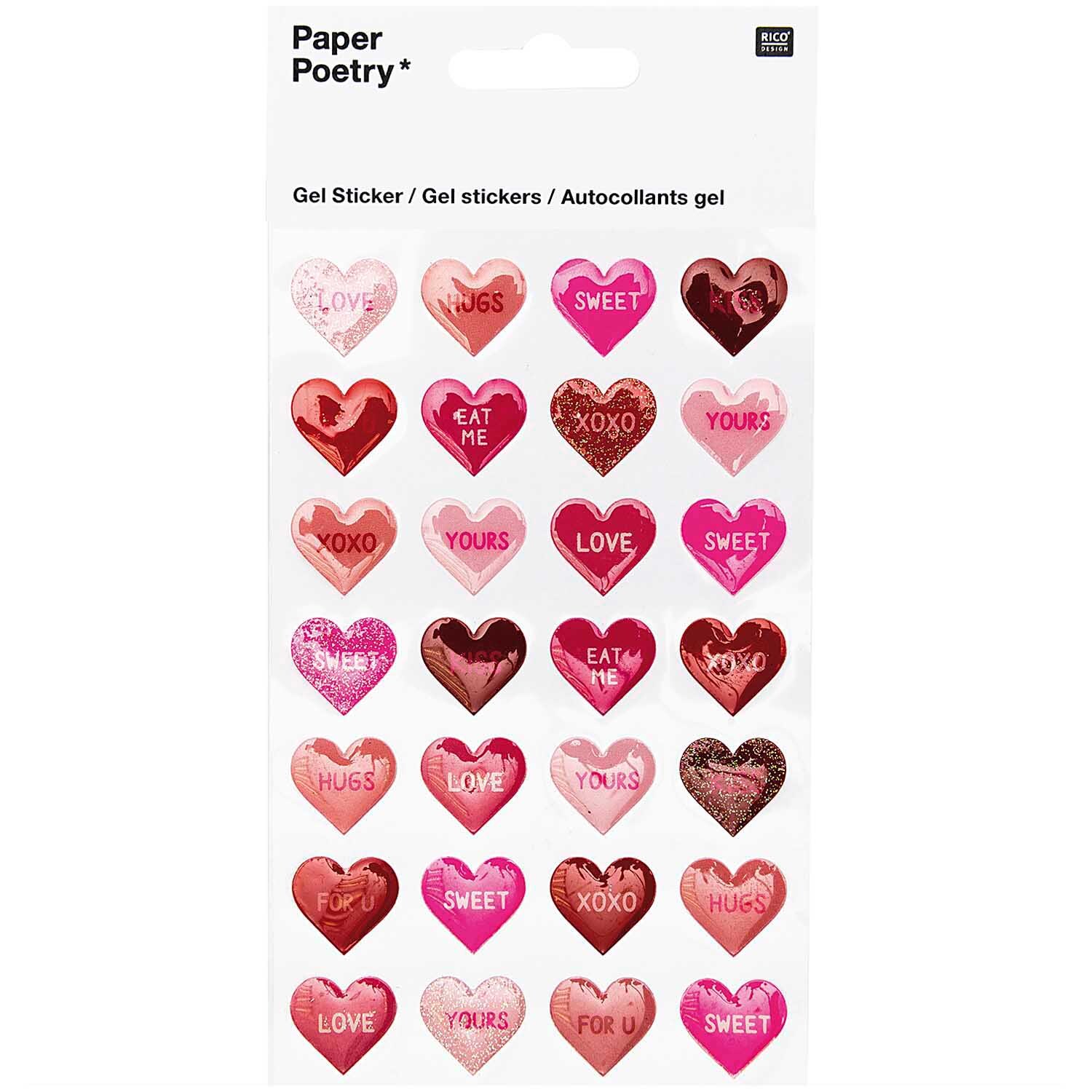 Paper Poetry Gelsticker Herzen Love & Kiss: Rote Herzsticker mit romantischen Botschaften von Rico Design. Perfekt für kreative Projekte.