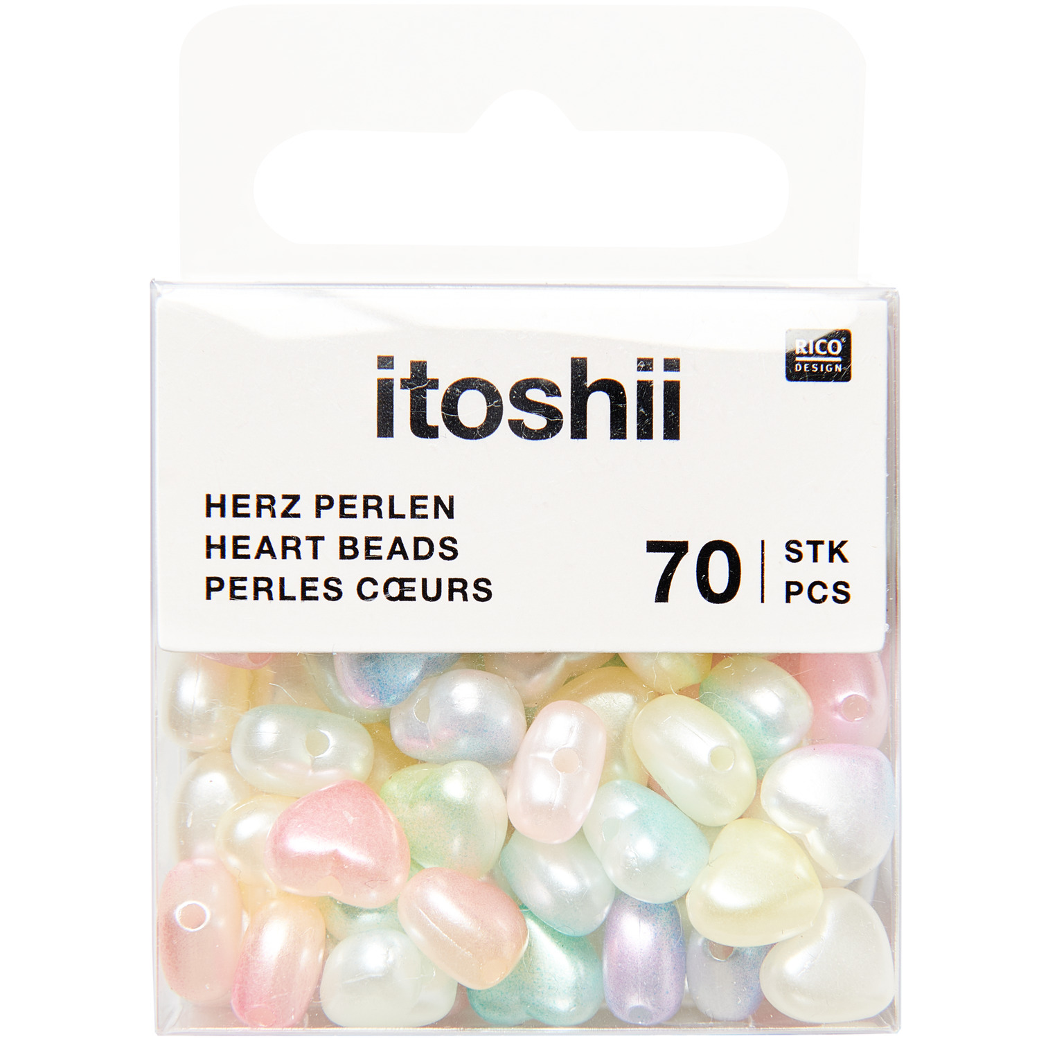 itoshii Herz Perlen Rainbow Pearl Mix 8x9x5mm 70 Stück von Rico Design