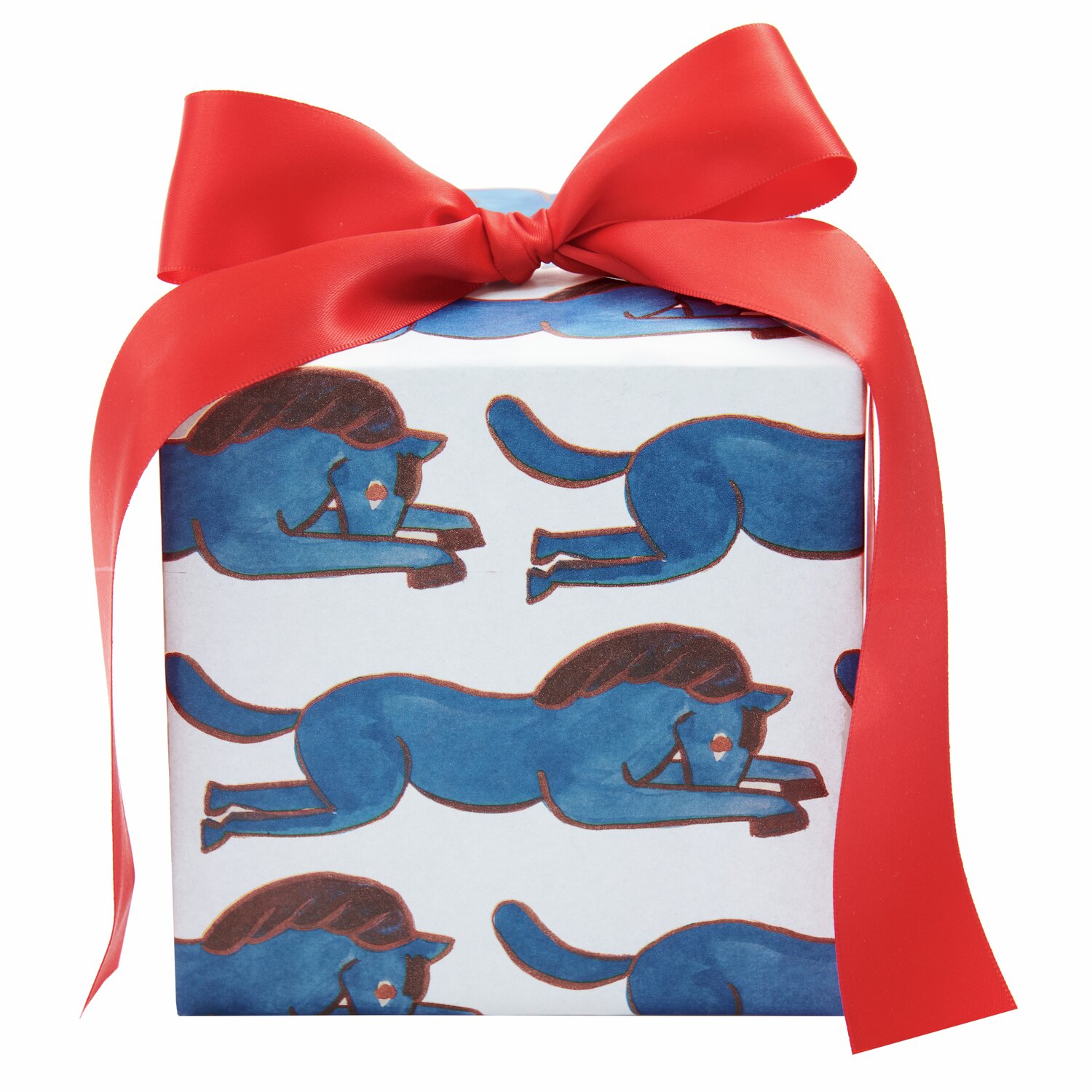 Seidenpapier Pferde 50x415cm 28g/m² Farbe Blau von Rico Design Seidenpapier Pferde, 50x415cm 28g/m², zeigt blaue Pferde auf weißem Hintergrund, verpackt mit rotem Band.