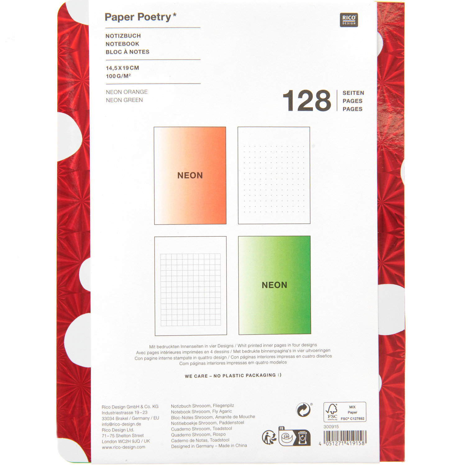 Paper Poetry Notizbuch Shrooom Fliegenpilz 14x19,5cm 128 Seiten 100g/m² von Rico Design
