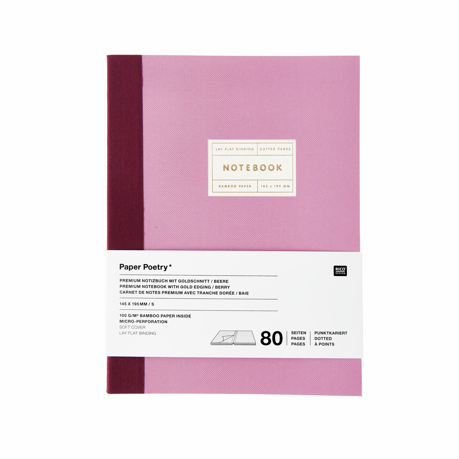Paper Poetry Notizbuch S Goldrand Farbe Beere von Rico Design Paper Poetry Notizbuch S in Beere mit Goldrand, 80 Seiten, ideal für Notizen und Skizzen.