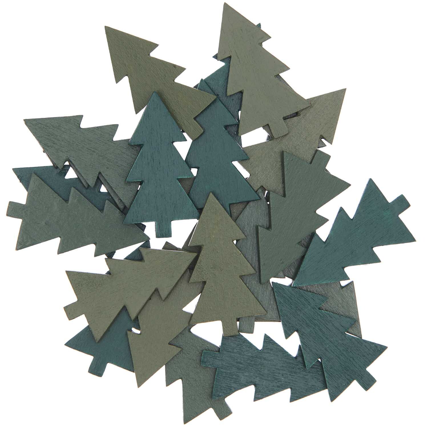 Holzstreu Tanne Grün 20x36mm, 36 Stück, von Rico Design. Dekorative grüne Holzstreuteile in Tannenbaumform.