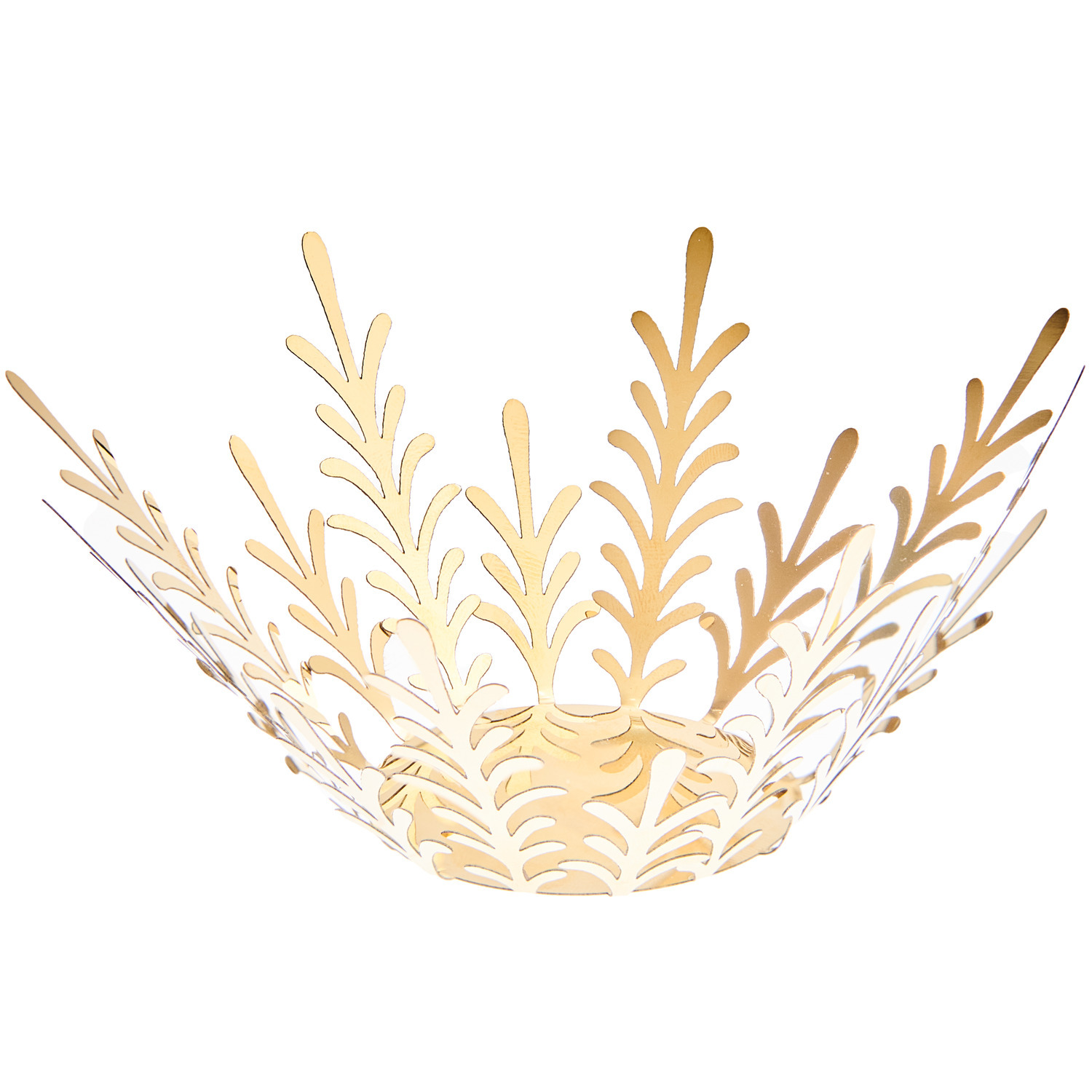 Metallteelichthalter Tannenzweige Gold, Ø16cm, dekorativer Halter in filigranem Design.