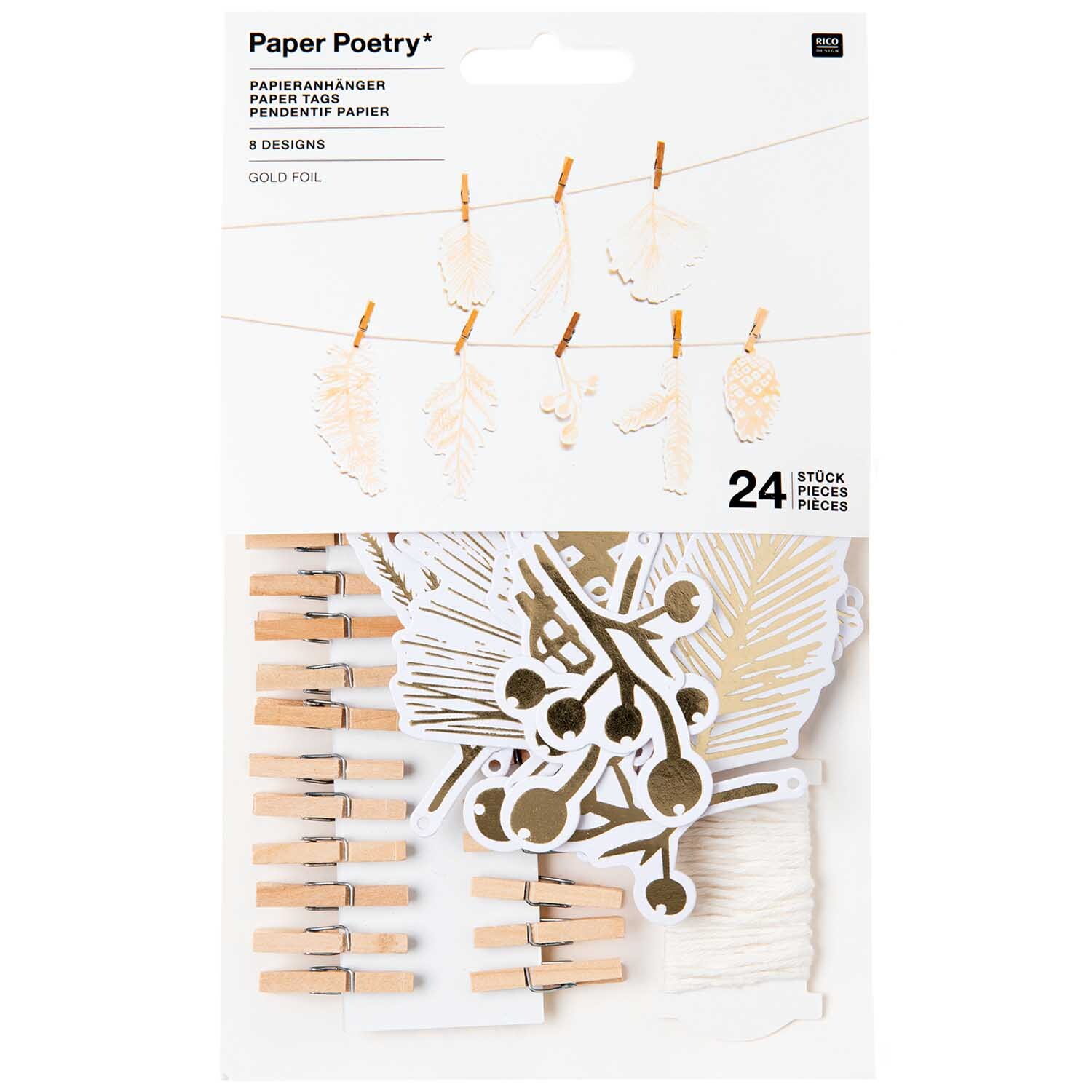 Paper Poetry Papieranhänger Nostalgic Christmas Zweige gold 24 Stück von Rico Design