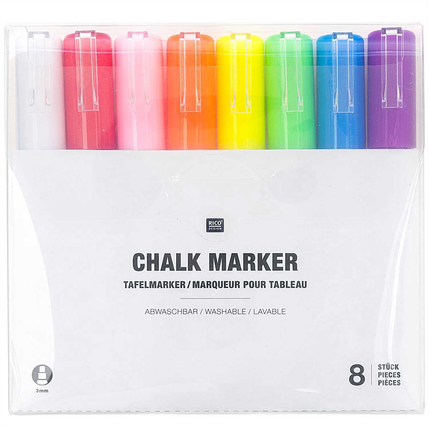 Kreidestifte Flüssigkreide Set mit 8 leuchtenden Farben von Rico Design, ideal für kreative Projekte.
