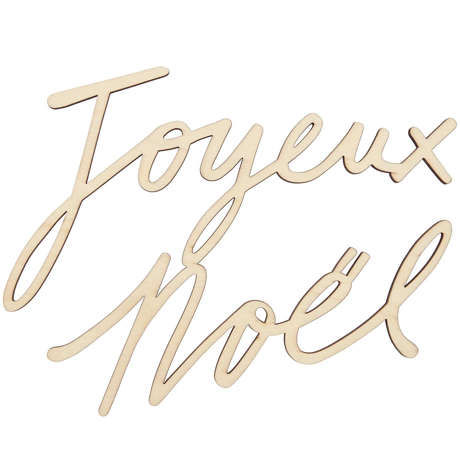 Holzschriftzug magnetisch "Joyeux Noël" von Rico Design in eleganter Schrift auf weißem Hintergrund.