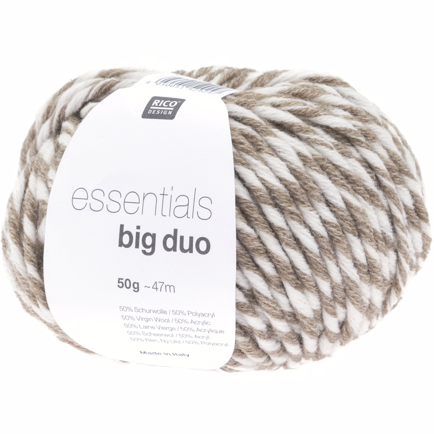 Essentials Big Duo: Weiches Garn in Beige und Weiß von Rico Design, 50g Knäuel, ideal zum Stricken.