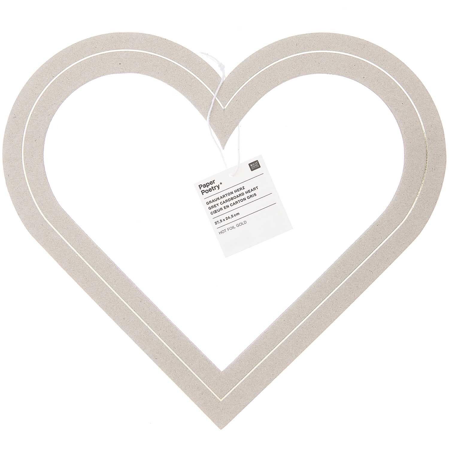 Paper Poetry Graukarton Herz in Herzform, 3mm dick, von Rico Design, ideal für kreative Bastelprojekte.