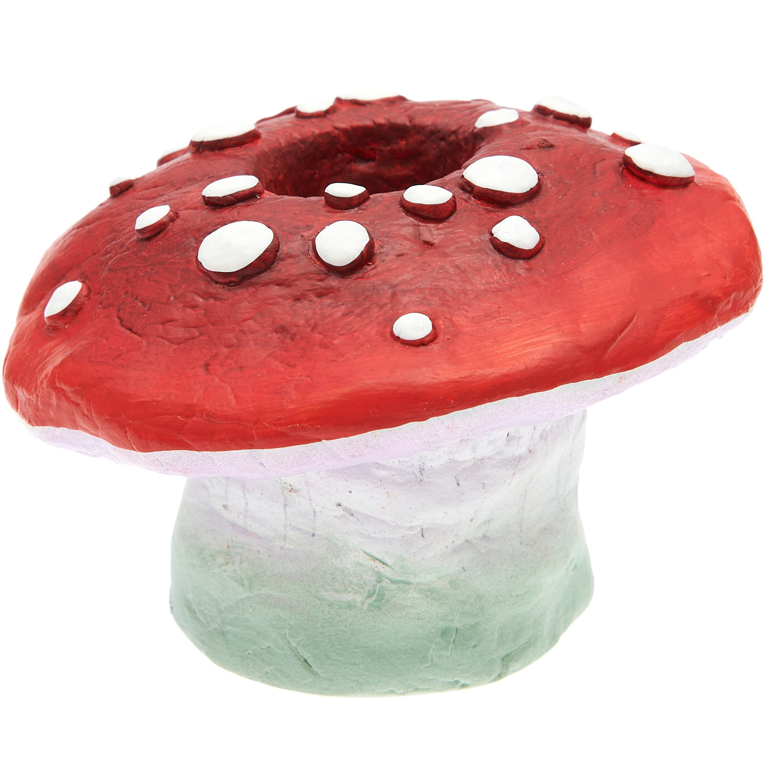 Kerzenhalter Fliegenpilz in Pilzform mit rotem Hut und weißen Punkten, geeignet für Kerzen Ø2,4cm.