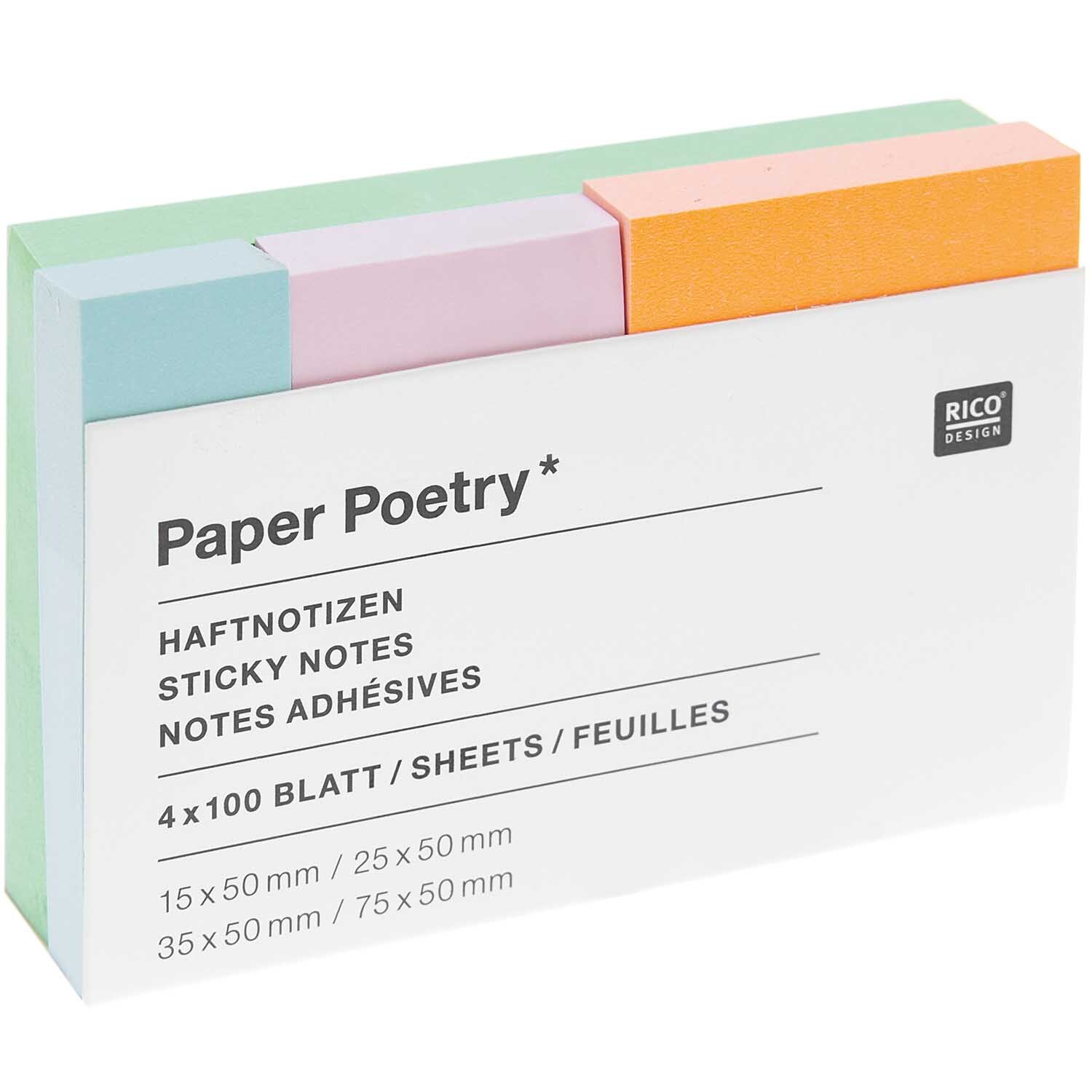 Paper Poetry Haftnotizen in Pastellfarben von Rico Design, 4x100 Blatt, ideal für Notizen.