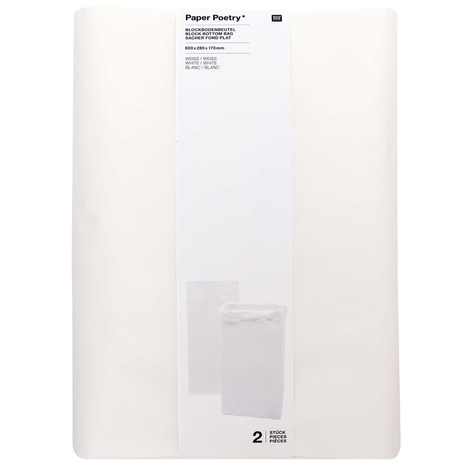 Paper Poetry Maxi-Blockbodenbeutel L 60x28x17cm 2 Stück Farbe Weiß von Rico Design