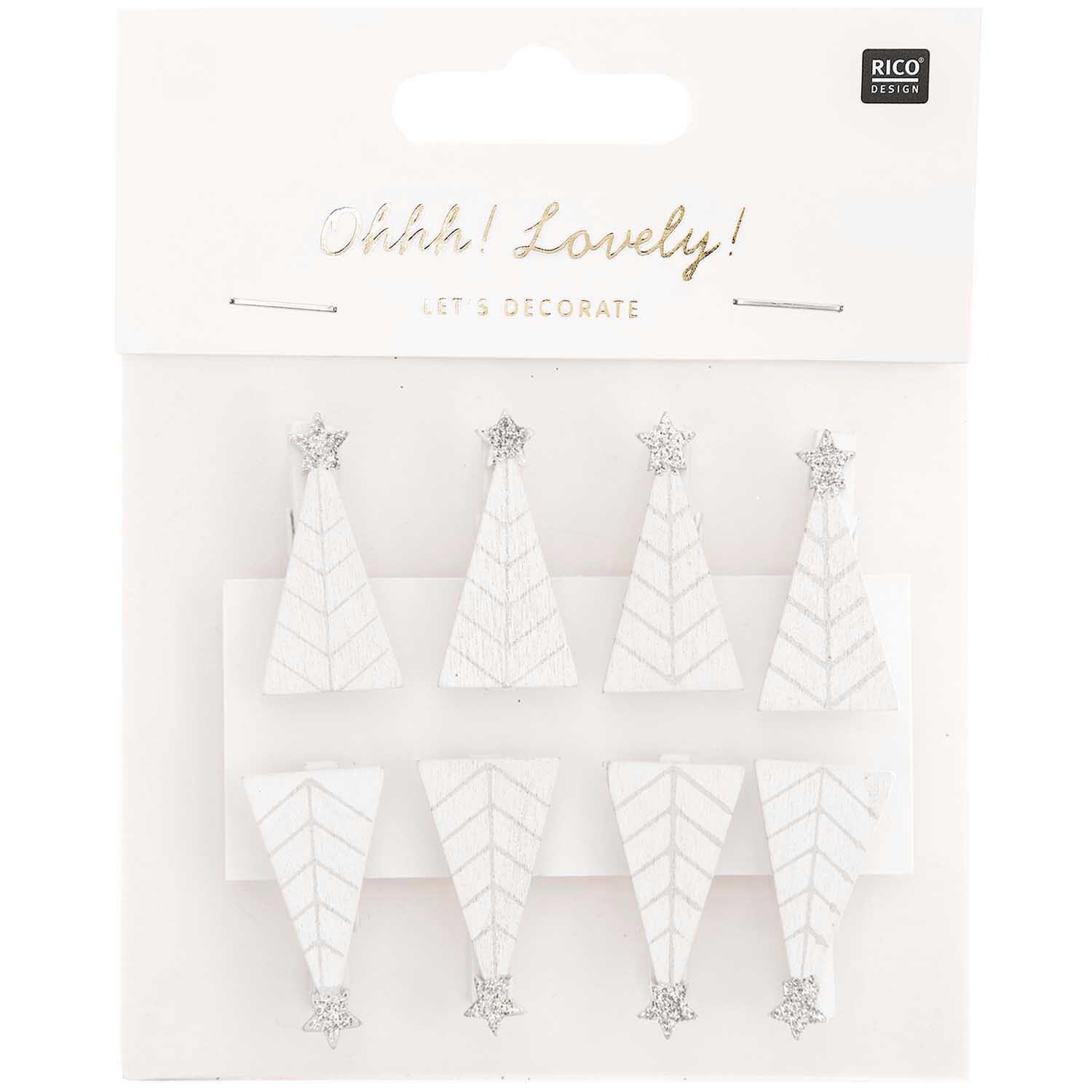 Dekoklammern Tannenbaum weiß 1,7x3,3cm 8 Stück von Rico Design
