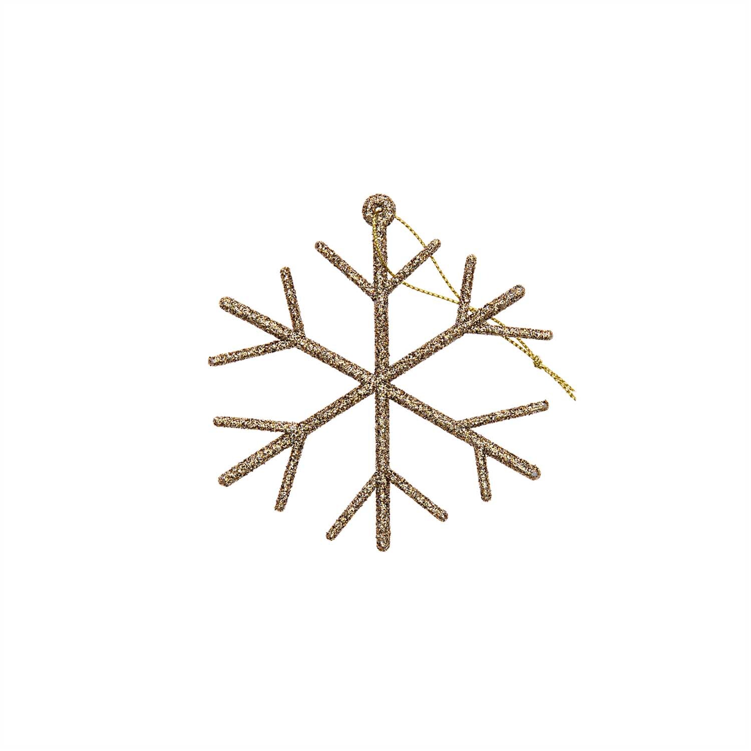 Hänger Schneeflocke mit Glitter gold von Rico Design, zeigt eine funkelnde Schneeflocke auf schwarzem Hintergrund.