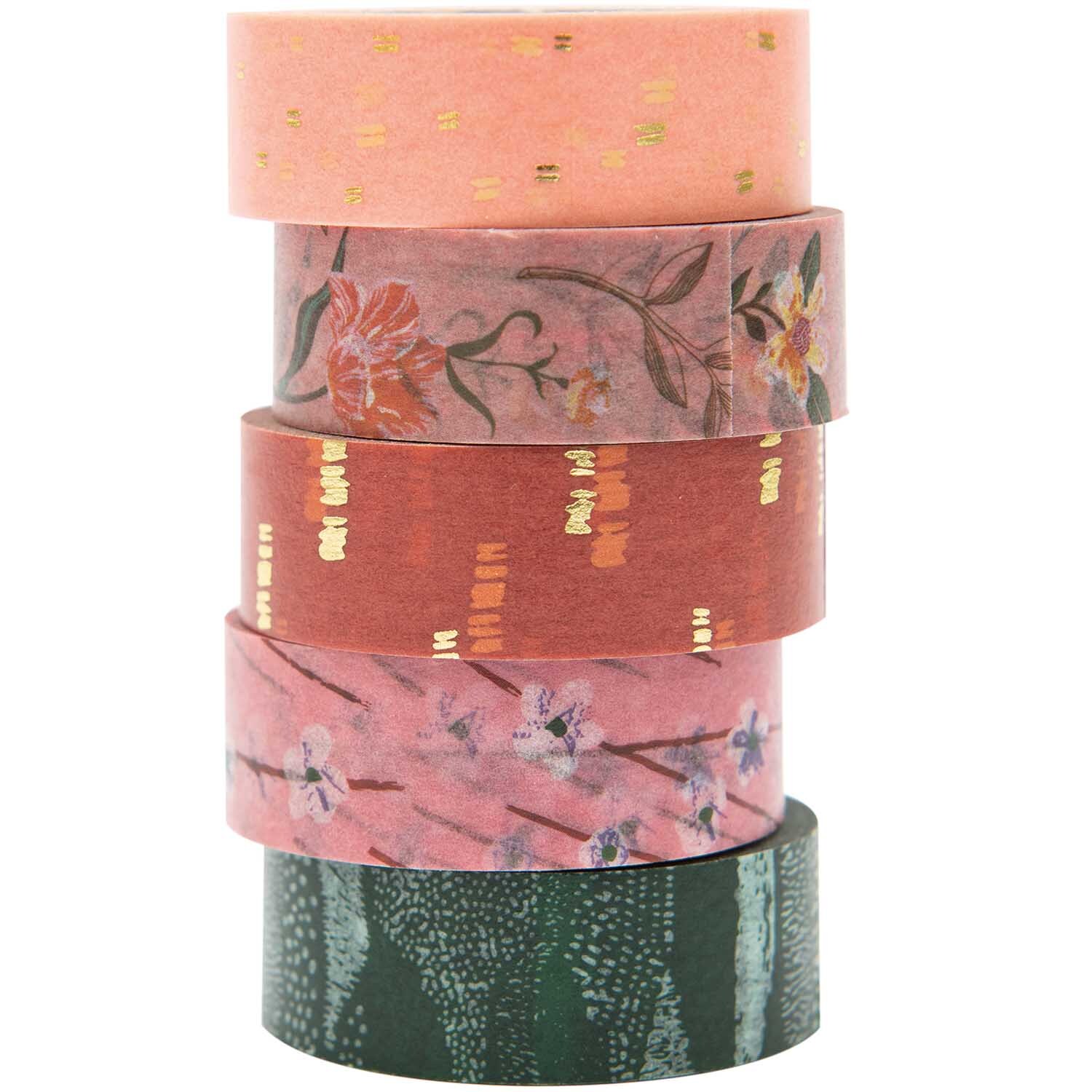 Paper Poetry Tape Set Blumen, 5-teilig, von Rico Design. Mehrfarbige Washi-Tapes mit floralen Mustern.