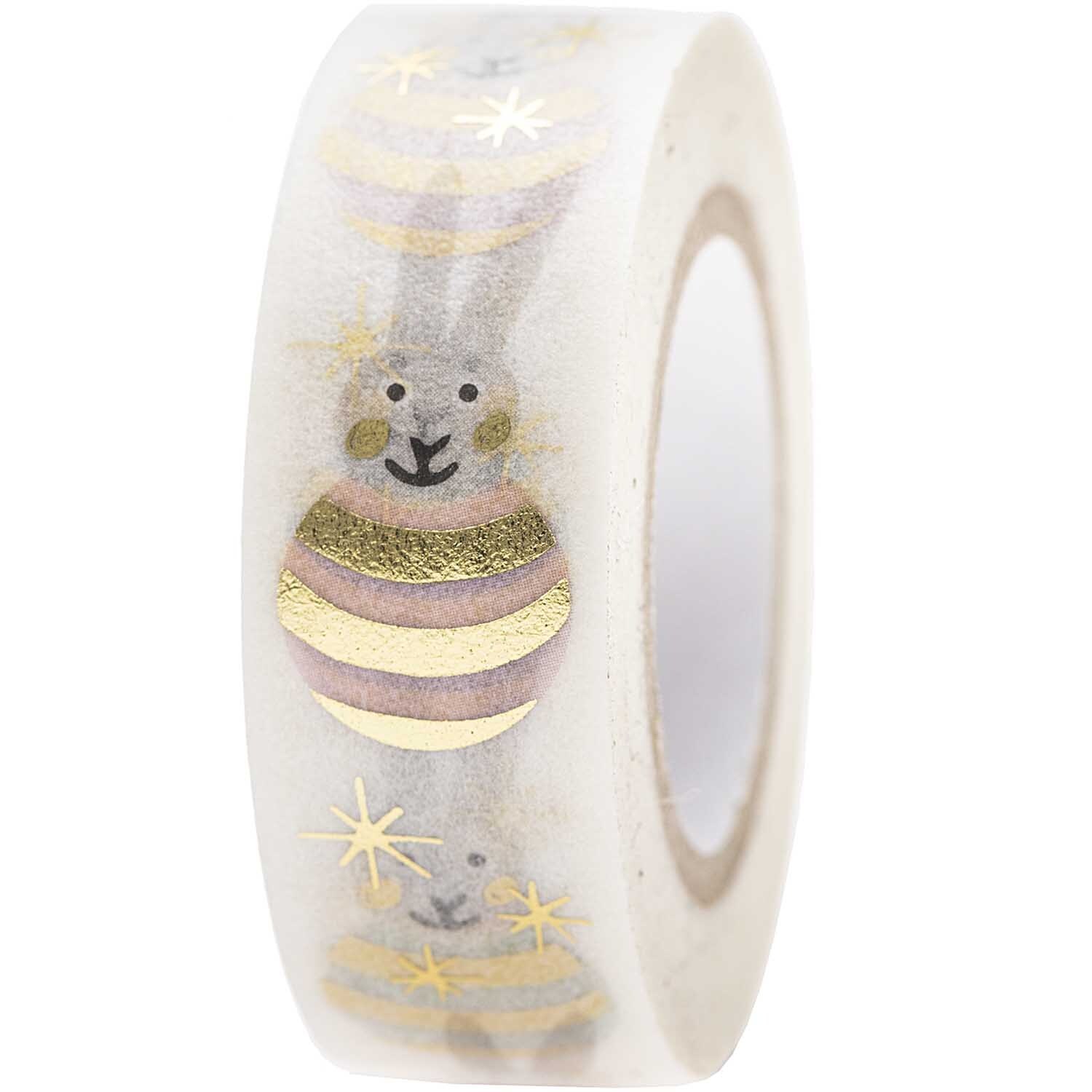 Paper Poetry Tape Hello Baby Rasselhase mit niedlichem Hasenmotiv und goldenen Akzenten. Ideal für kreative Bastelprojekte.