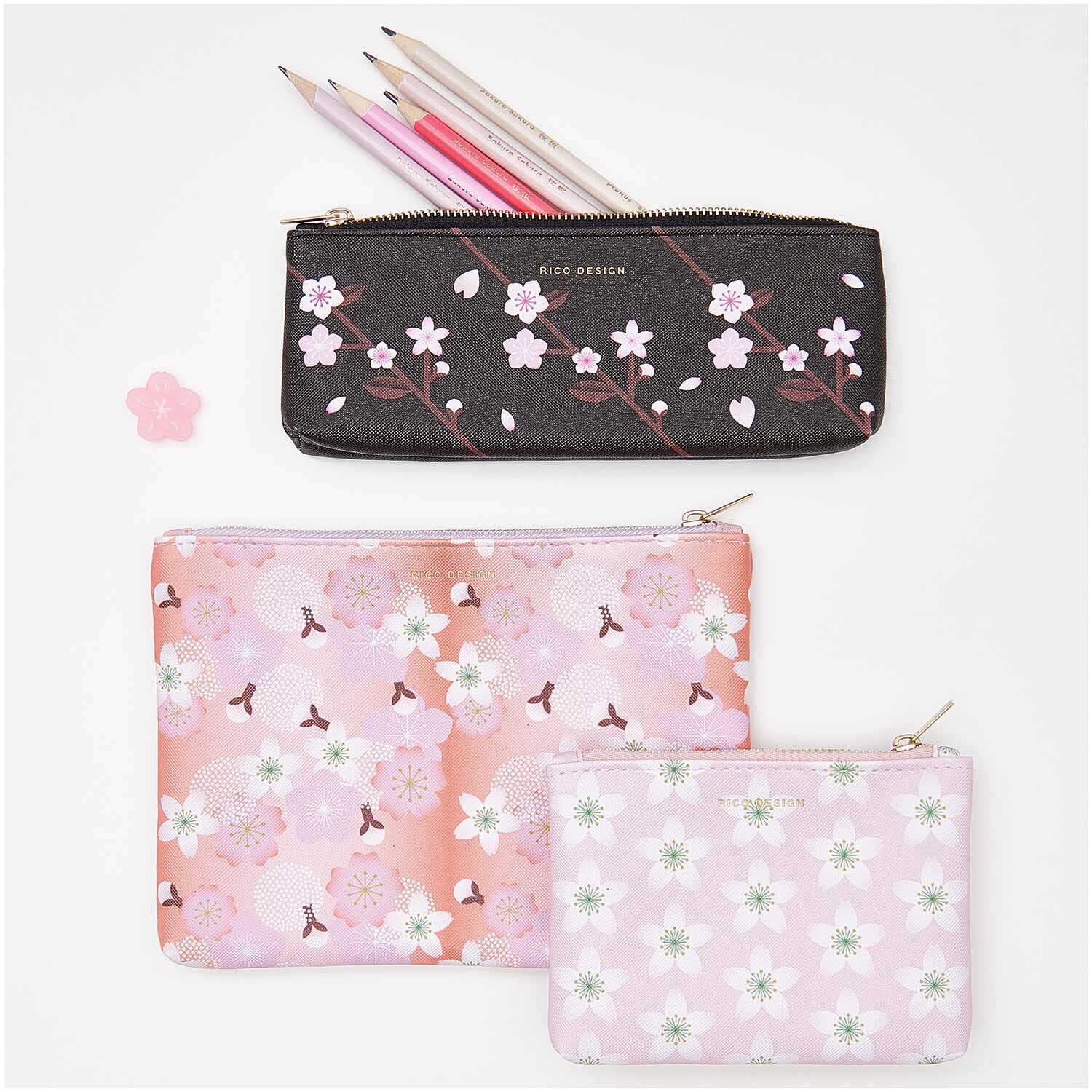 Etui Kirschblüten schwarz 20x6,5cm von Rico Design
