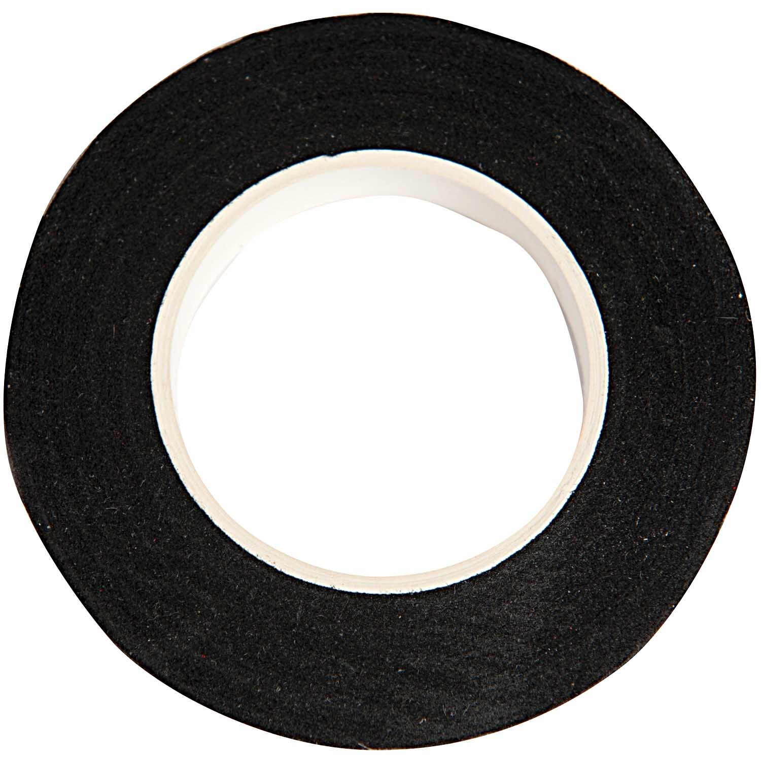 Kreppwickelband 12mm 27,5m Farbe Schwarz von Rico Design Kreppwickelband 12mm 27,5m von Rico Design in Schwarz, aufgerollt und bereit zur Verwendung.