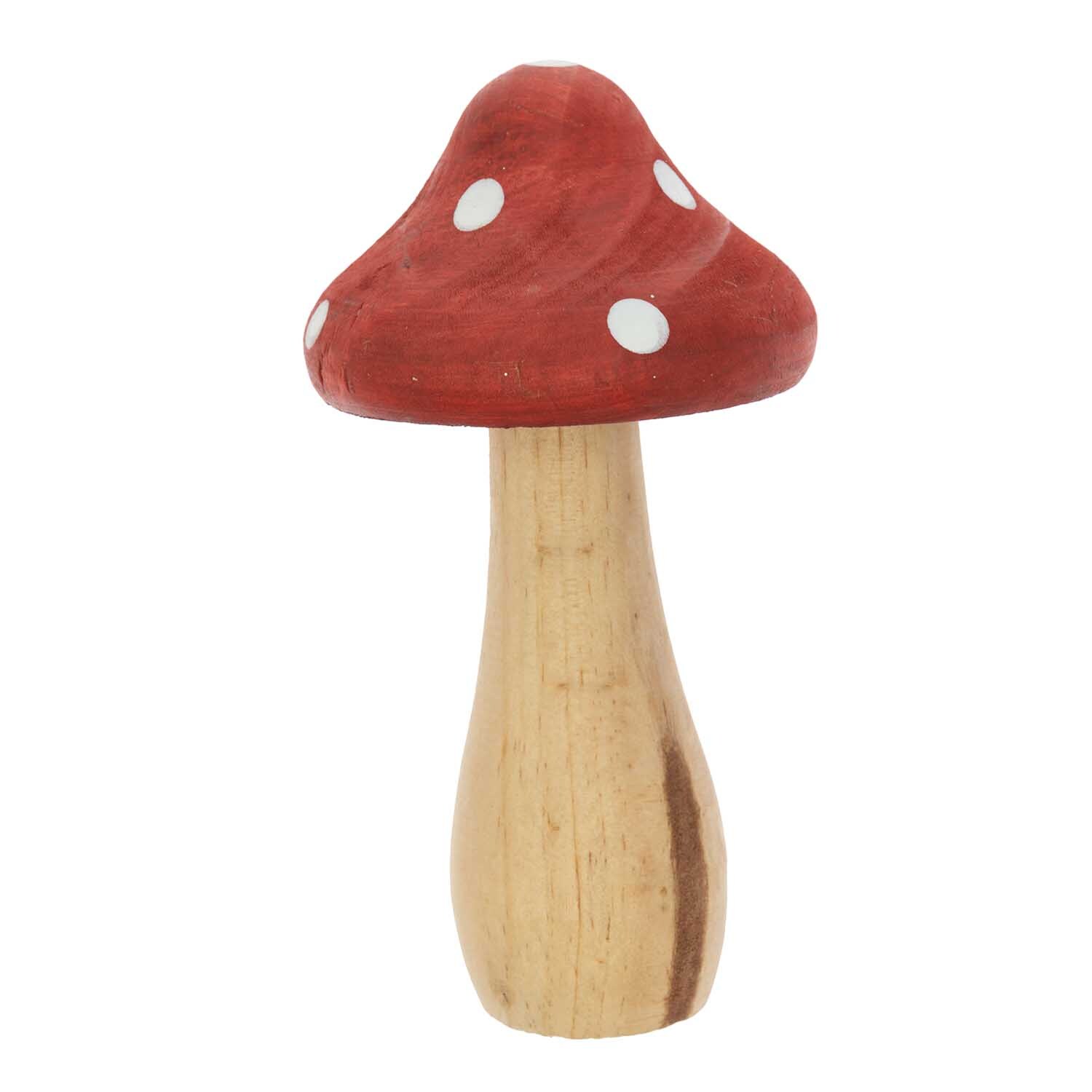 Deko-Pilz aus Holz rot-weiß von Rico Design: Ein dekorativer Holzpilz mit rotem Hut und weißen Punkten. Ideal für kreative Dekorationen.