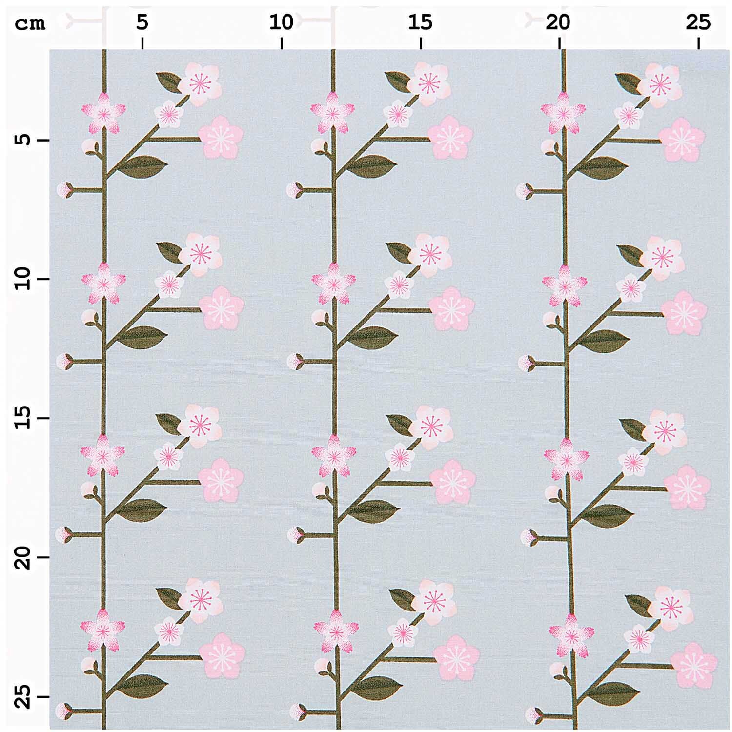 Meterware Baumwoll-Popelin rauchblau Sakura Zweige von Rico Design