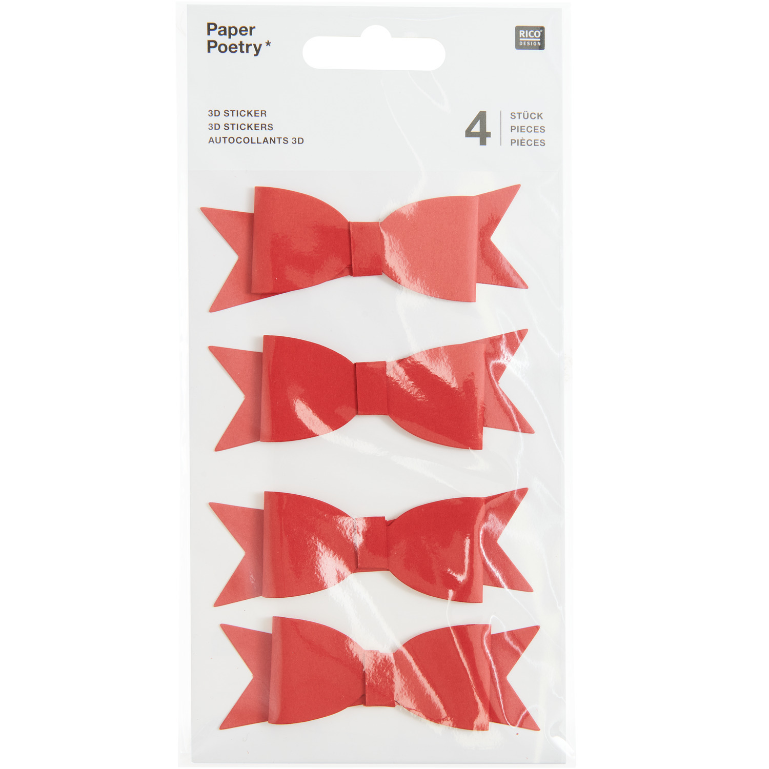 Paper Poetry 3D Sticker Schleifen Rot 4 Stück von Rico Design Paper Poetry 3D Sticker Schleifen in leuchtendem Rot, 4 Stück von Rico Design, ideal für kreative Projekte.
