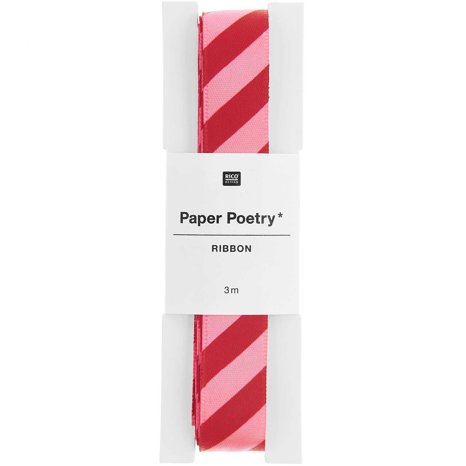 Paper Poetry Satinband Streifen 16mm 3m Farbe Neon Pink-Rot von Rico Design
