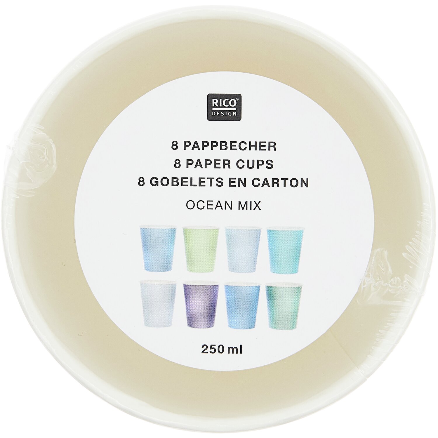Pappbecher Mix Ozean 250ml 8 Stück von Rico Design Pappbecher Mix Ozean: Set aus 8 farbigen Bechern von Rico Design, ideal für Partys, 250ml.