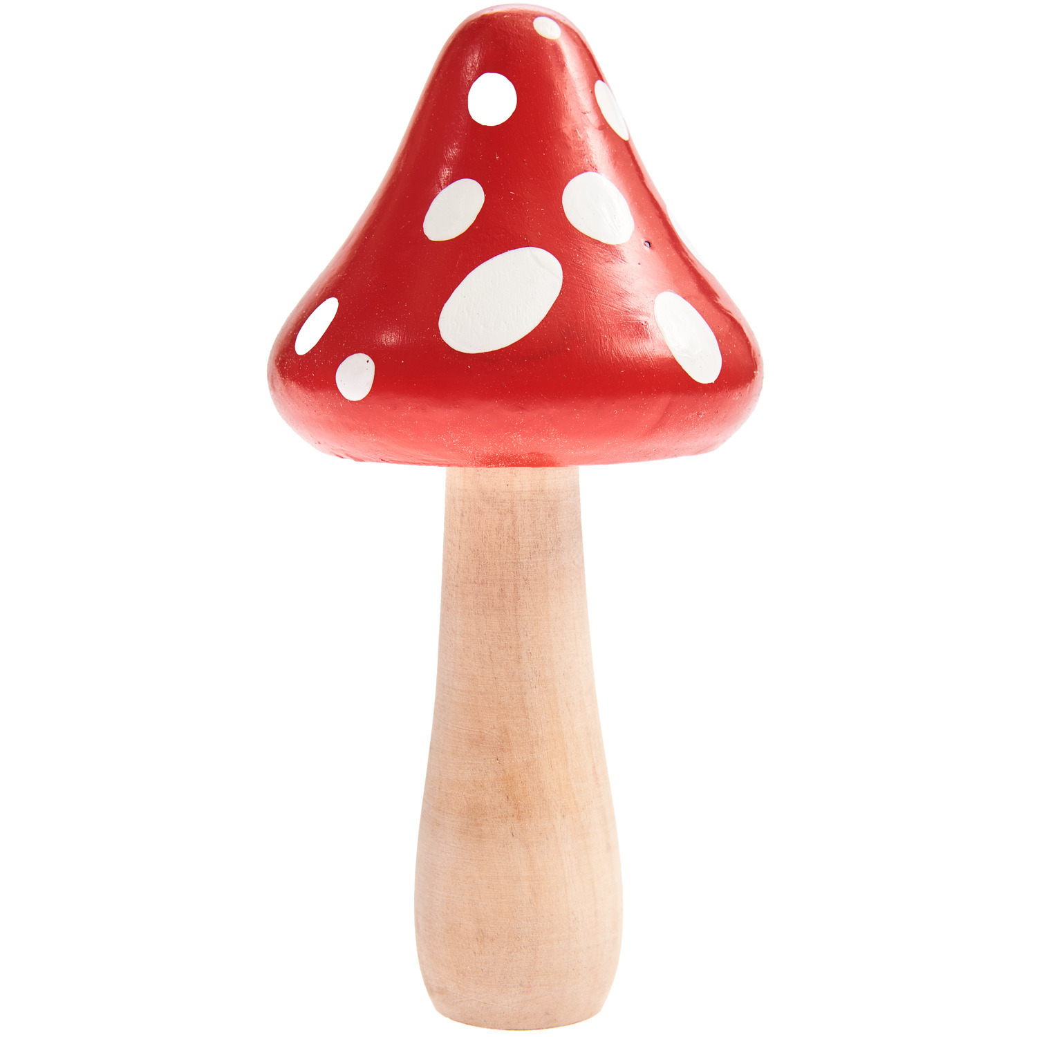 Fliegenpilz aus Holz in Dunkelrot, groß, von Rico Design. Dekoratives Pilzdesign mit weißen Punkten.