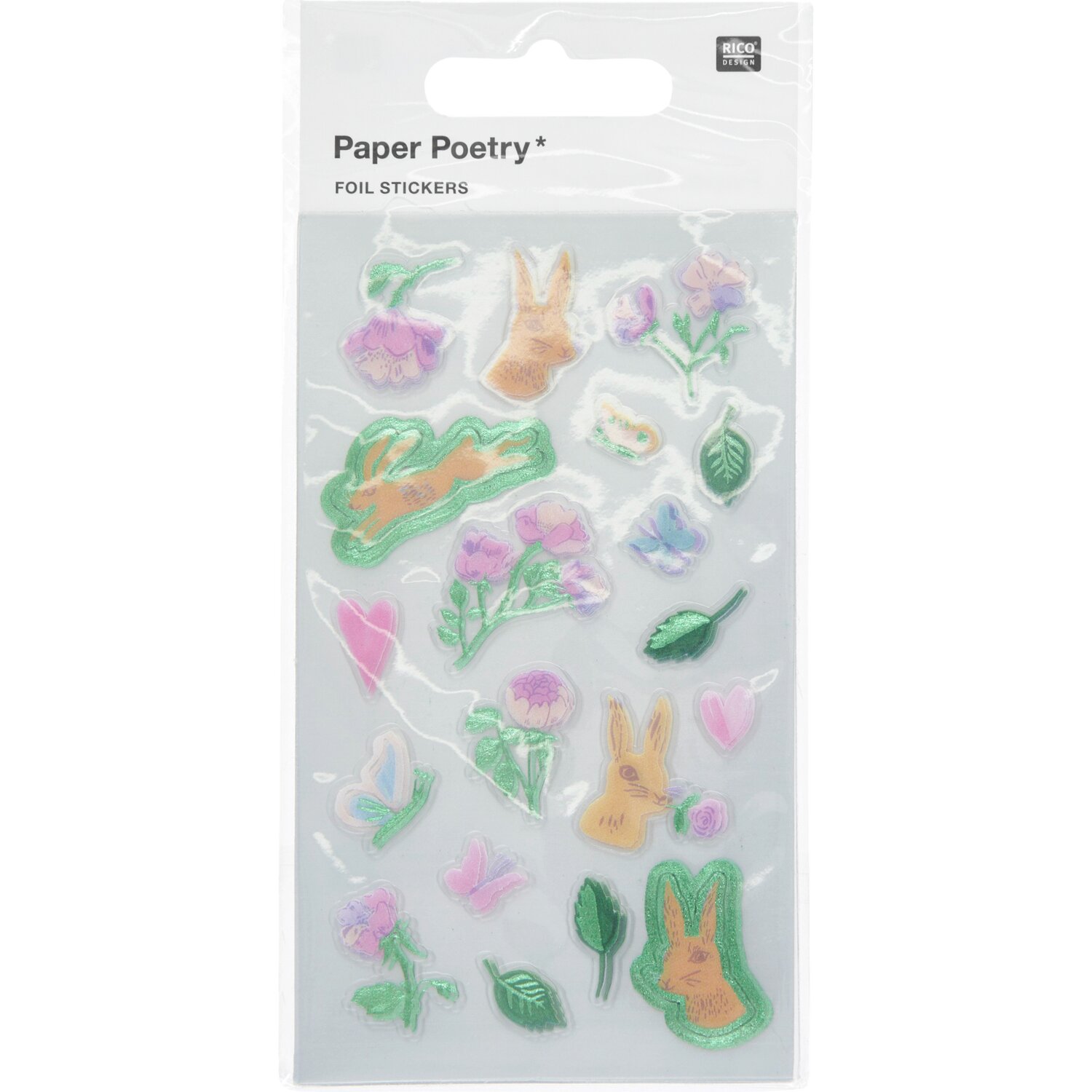Paper Poetry Foliensticker Blumen/Hasen 4 Bögen von Rico Design