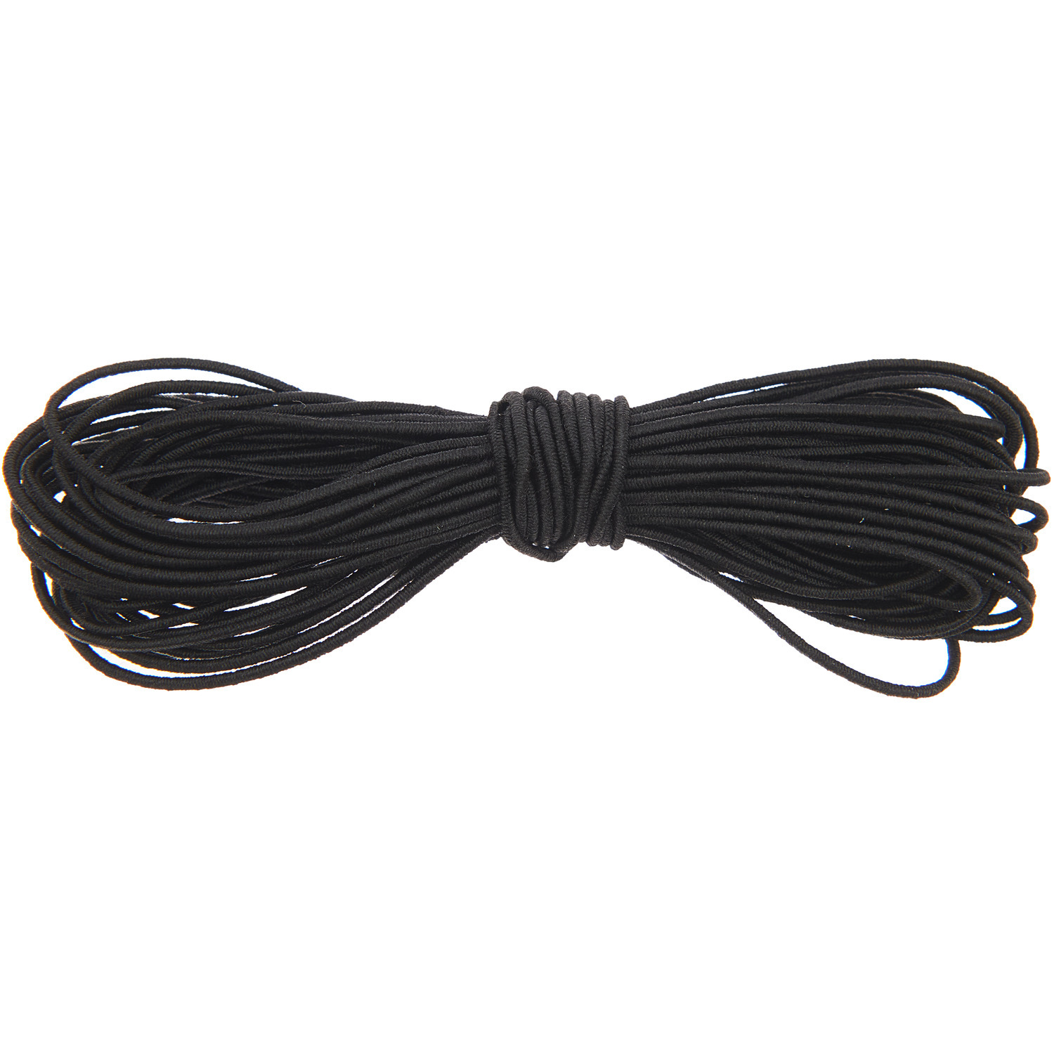 Hutgummi 1mm schwarz 5m von Rico Design, aufgerollt und bereit zur Verwendung in Nähprojekten.