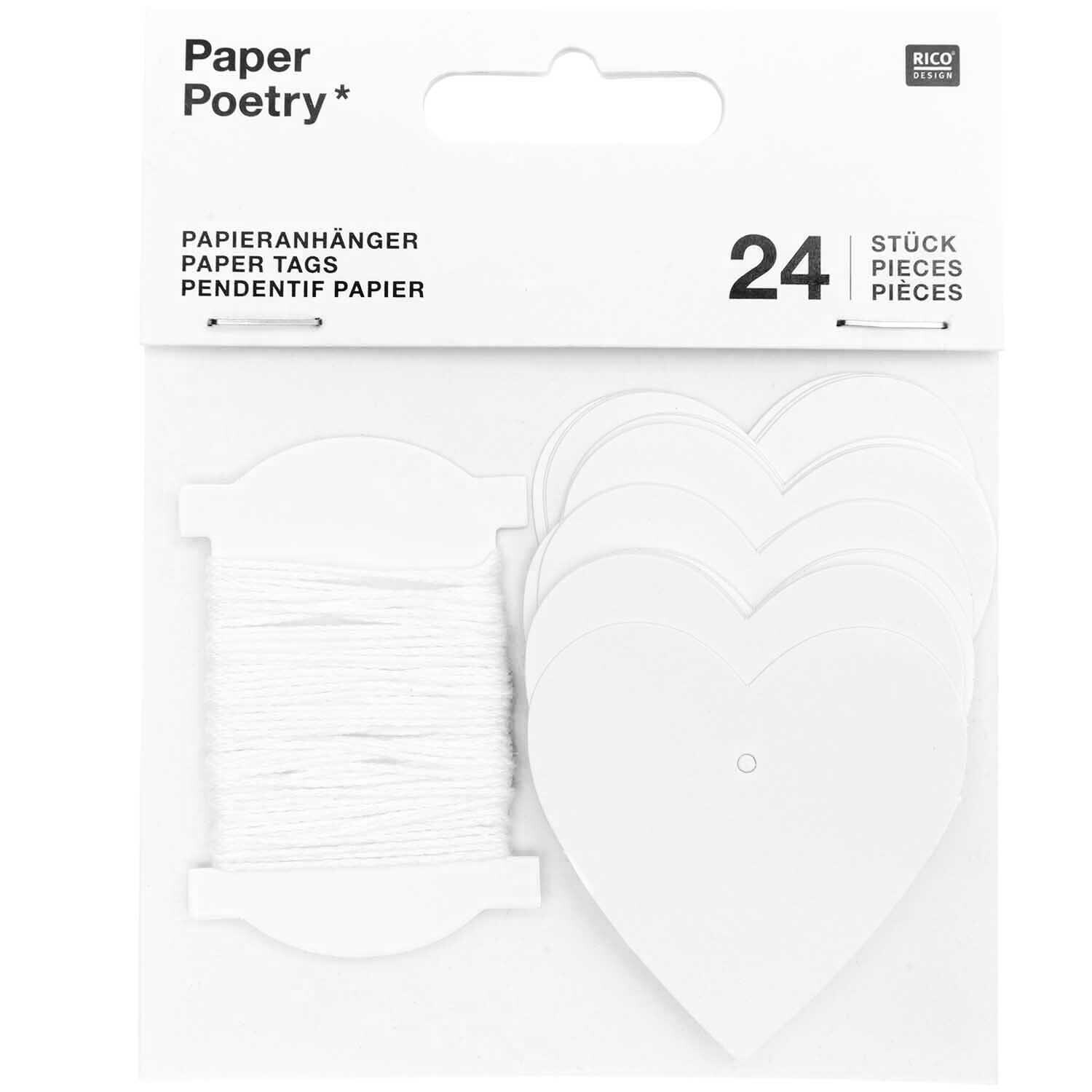 Paper Poetry Papieranhänger Herzen M 24 Stück Farbe Weiß von Rico Design