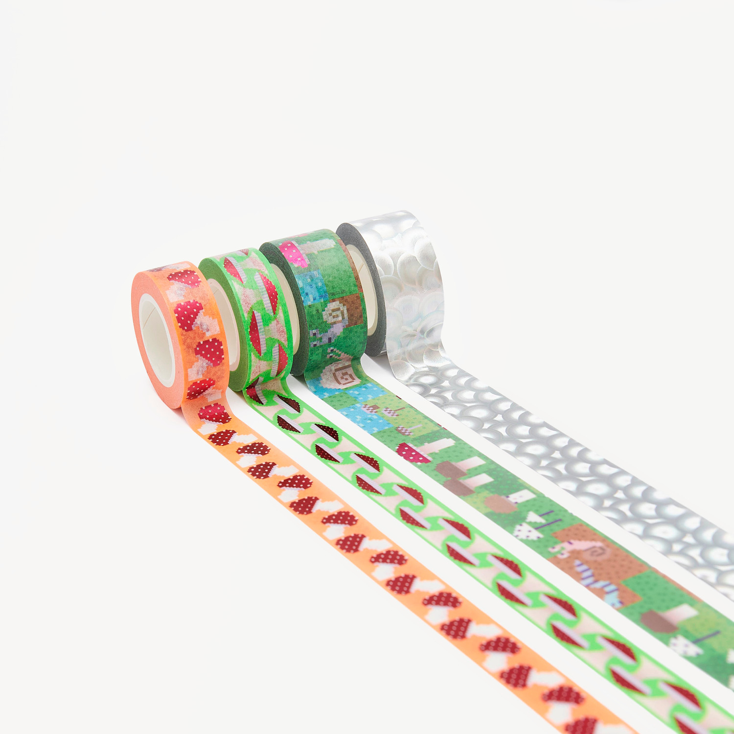 Paper Poetry Tape Bubbly Silber 2cmx10m von Rico Design Paper Poetry Tape Shrooom Pixel, bunte Washi-Tapes von Rico Design, ideal für kreative Bastelprojekte.