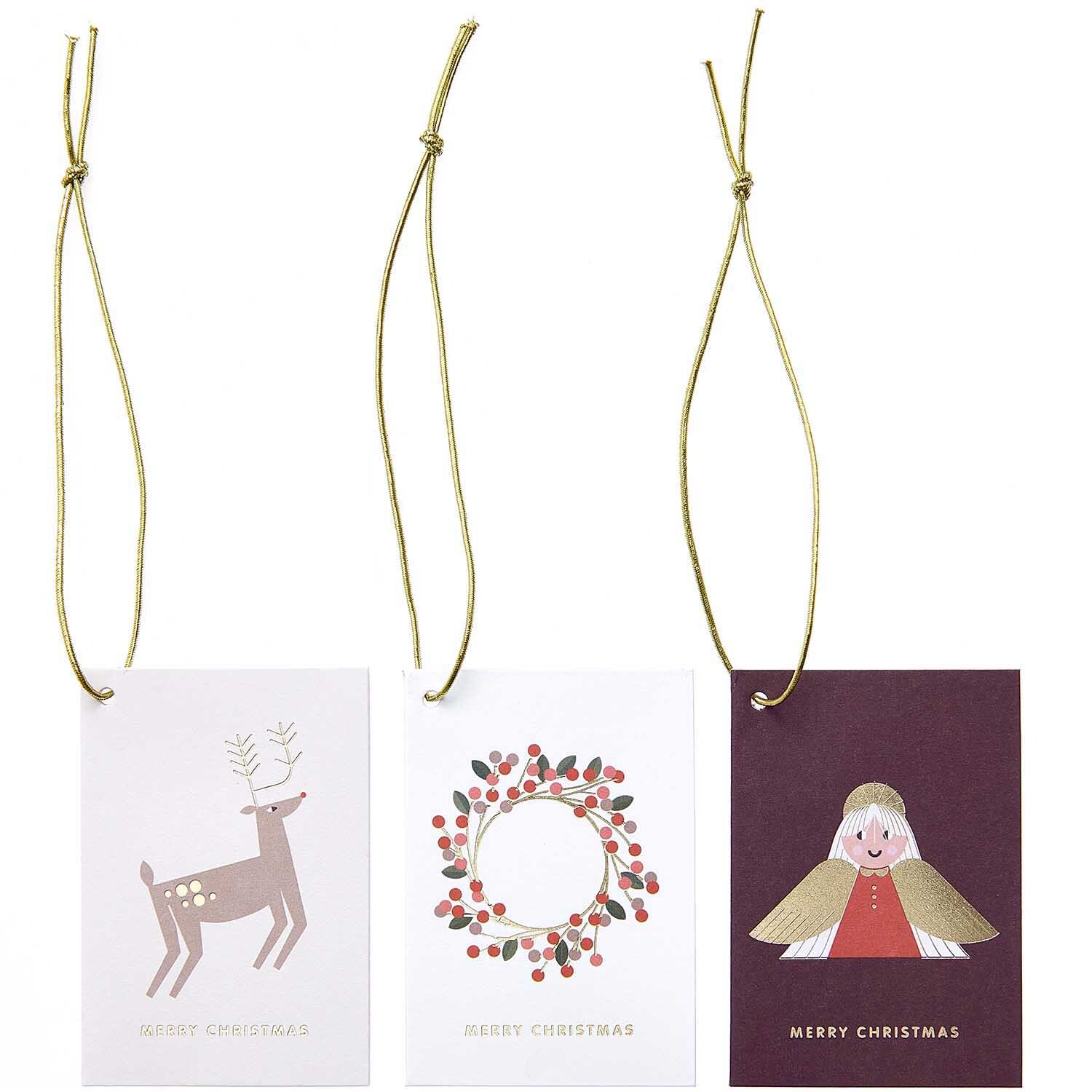 Paper Poetry Kärtchenanhänger Christmas mit Rentier, Kranz und Engel, ideal für festliche Dekorationen. Set enthält 6 Stück von Rico Design.