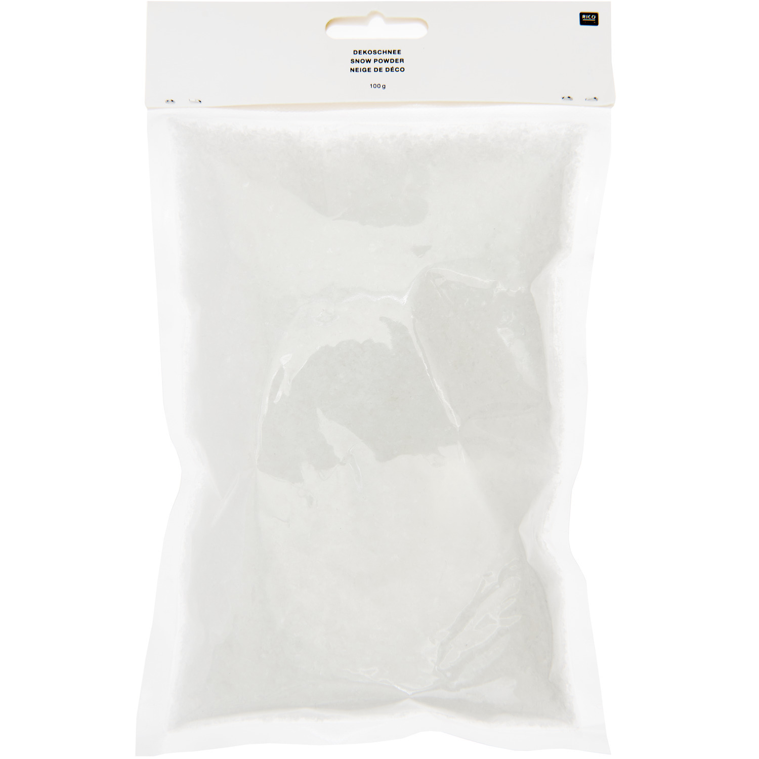 Dekoschnee 100g von Rico Design Dekoschnee 100g von Rico Design in einer transparenten Verpackung, ideal für kreative Winterdekorationen.