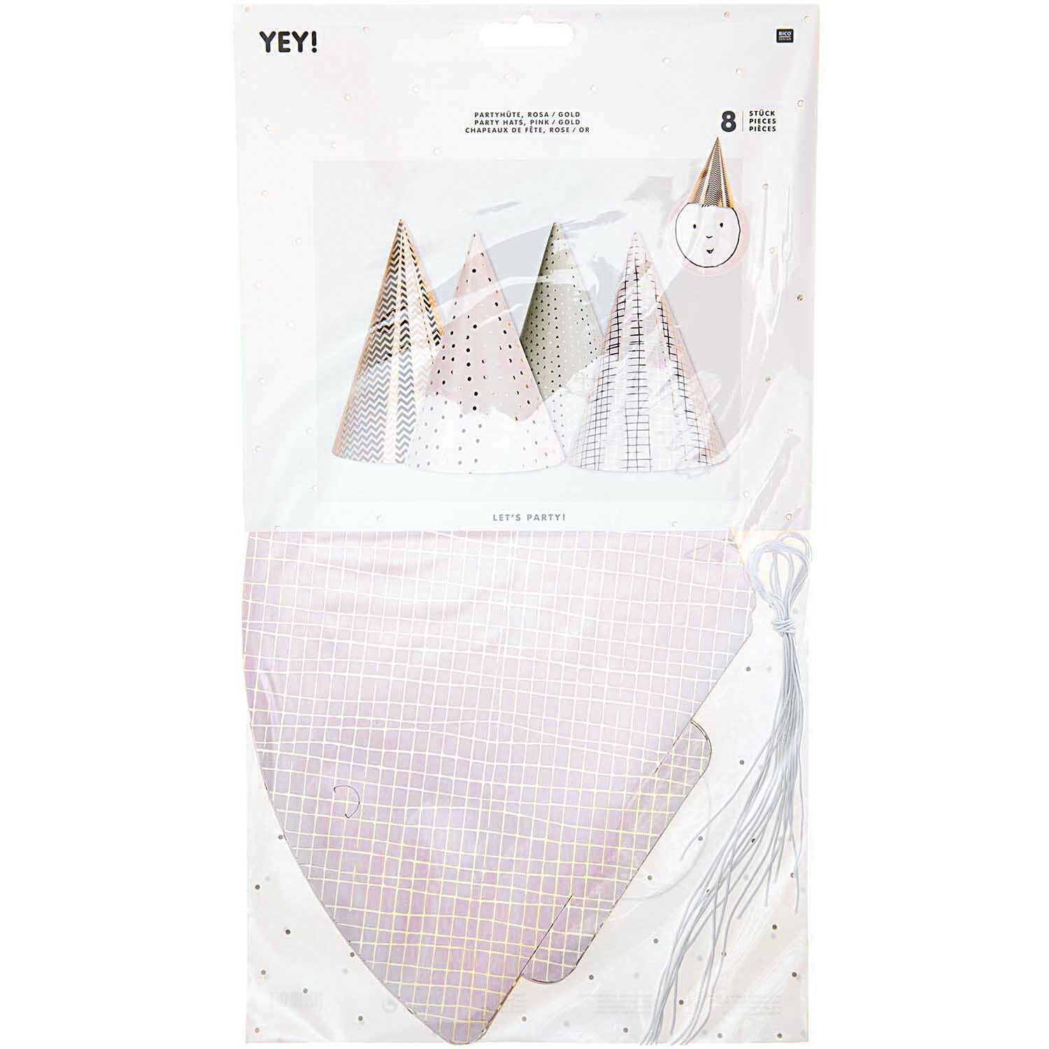 Partyhüte rosa-gold 20cm 8 Stück von Rico Design