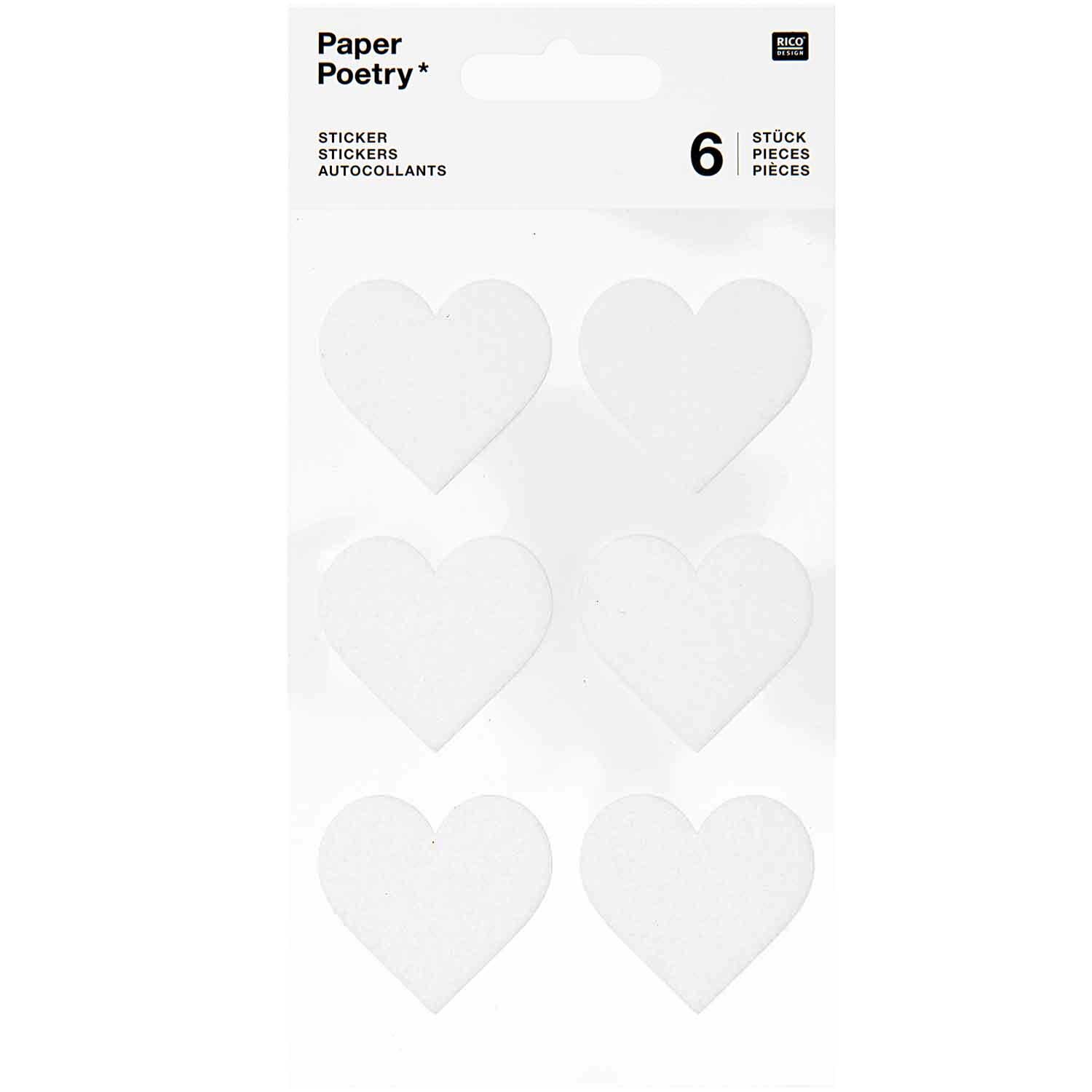 Paper Poetry Filzsticker Herzen groß 1 Blatt Farbe Weiß von Rico Design