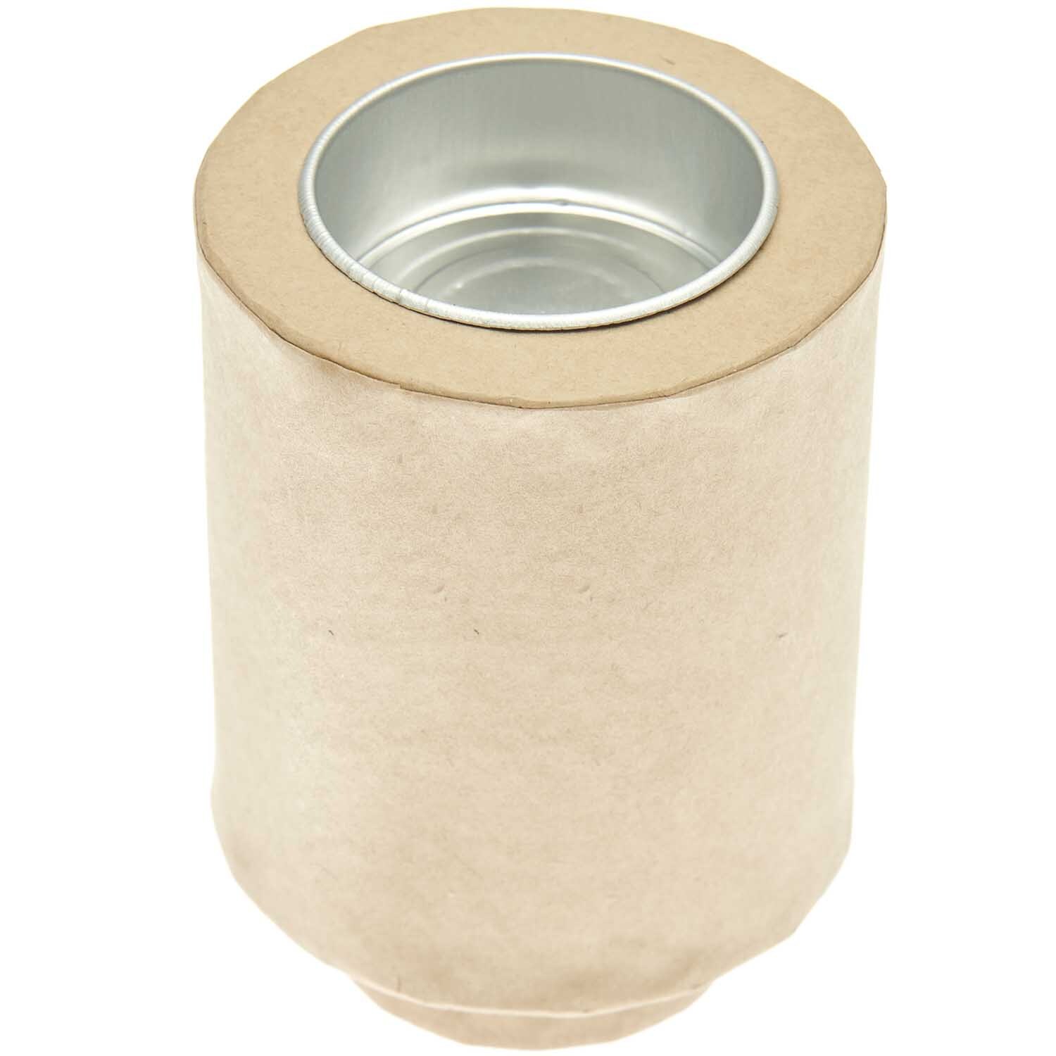 Pappmaché Kerzenhalter rund 6x8cm von Rico Design, beige, mit metallischem Einsatz für Kerzen.