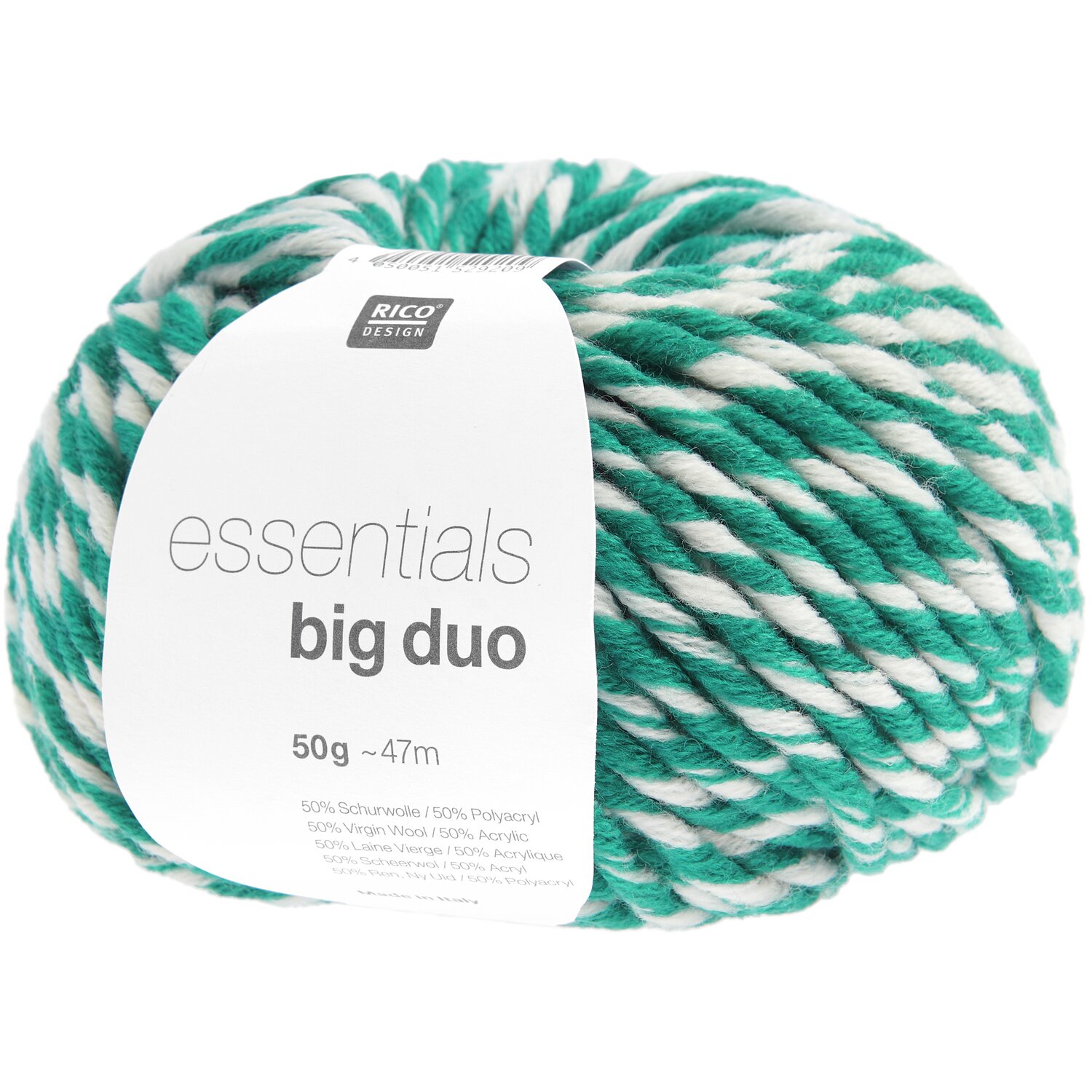 Essentials Big Duo 50g 47m Couleur Pétrole clair/blanc from Rico Design Essentials Big Duo: Weiches Garn in Hellpetrol und Weiß, 50g, 47m, ideal für Strickprojekte.