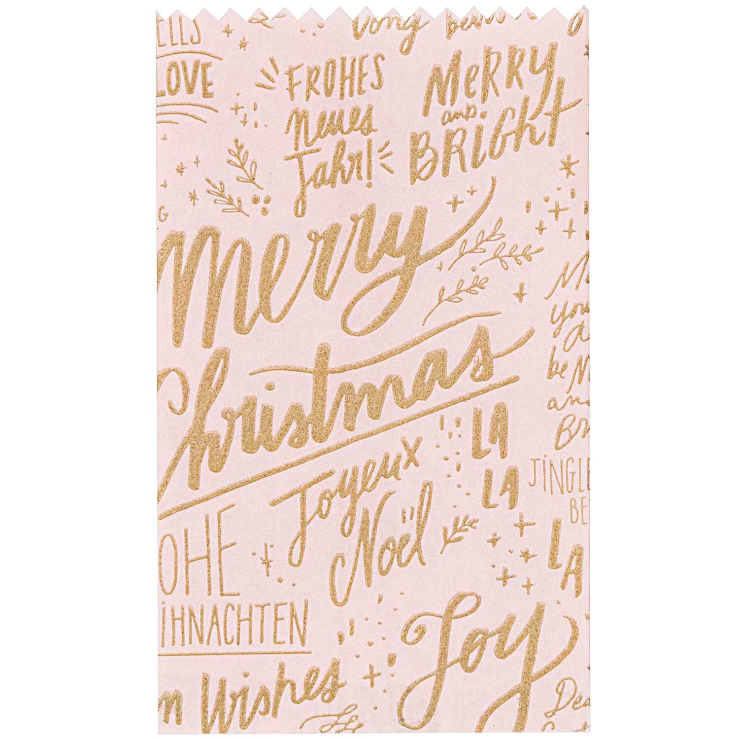 Paper Poetry Bastelset Papiertüten-Sterne Jolly Christmas klein zeigt rosa Tüte mit goldener Weihnachtsbotschaft. Ideal für festliche Dekorationen.