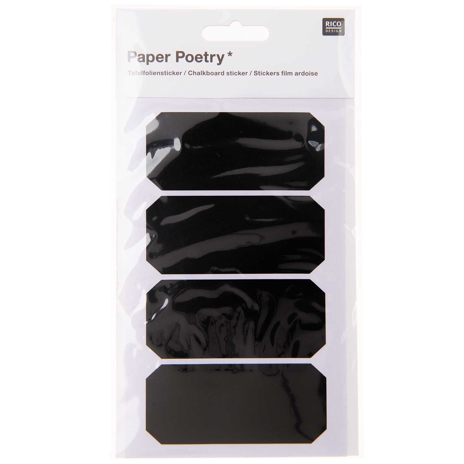 Paper Poetry Tafelfolien Sticker Etiketten schwarz 4 Stück von Rico Design