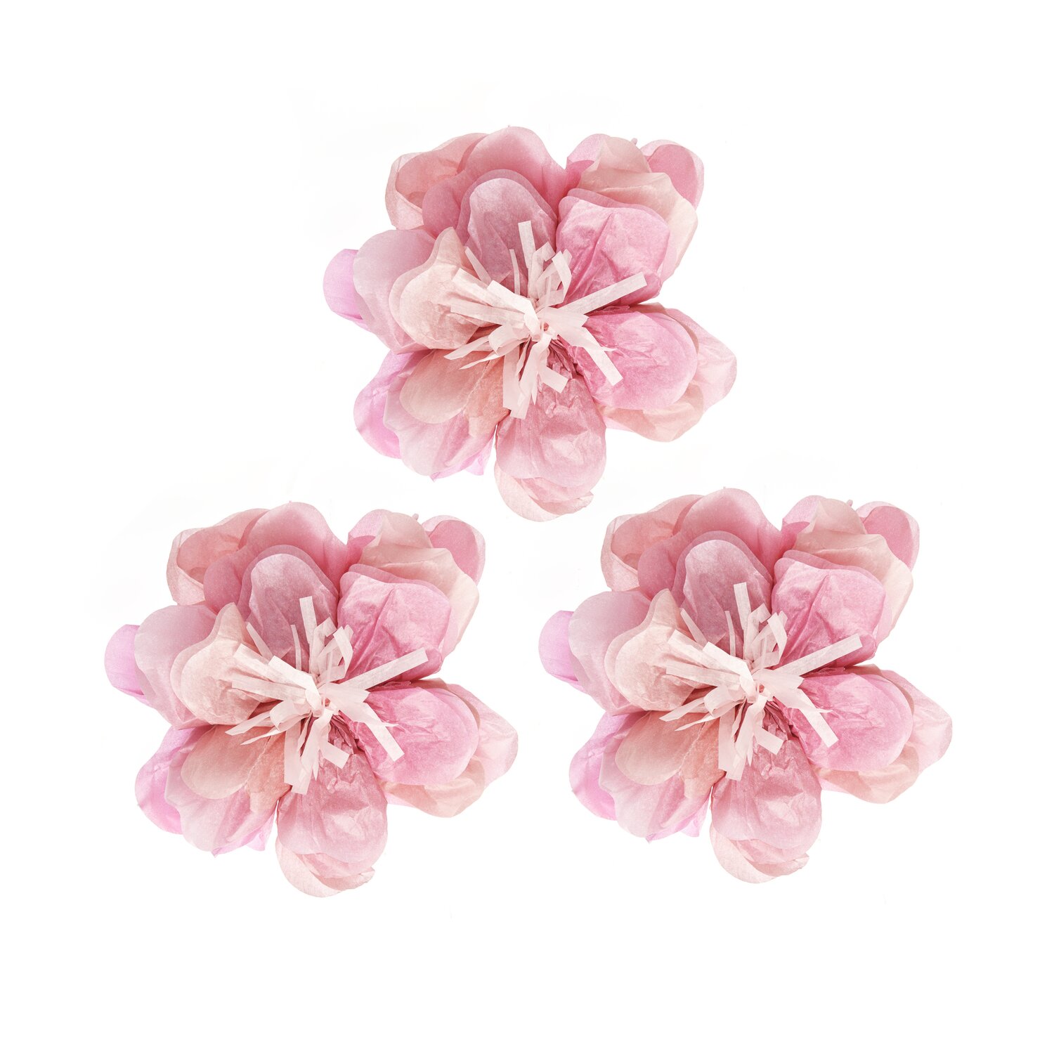Seidenpapierblumen Wildrose Rosa von Rico Design, drei zarte rosa Blüten in voller Pracht.