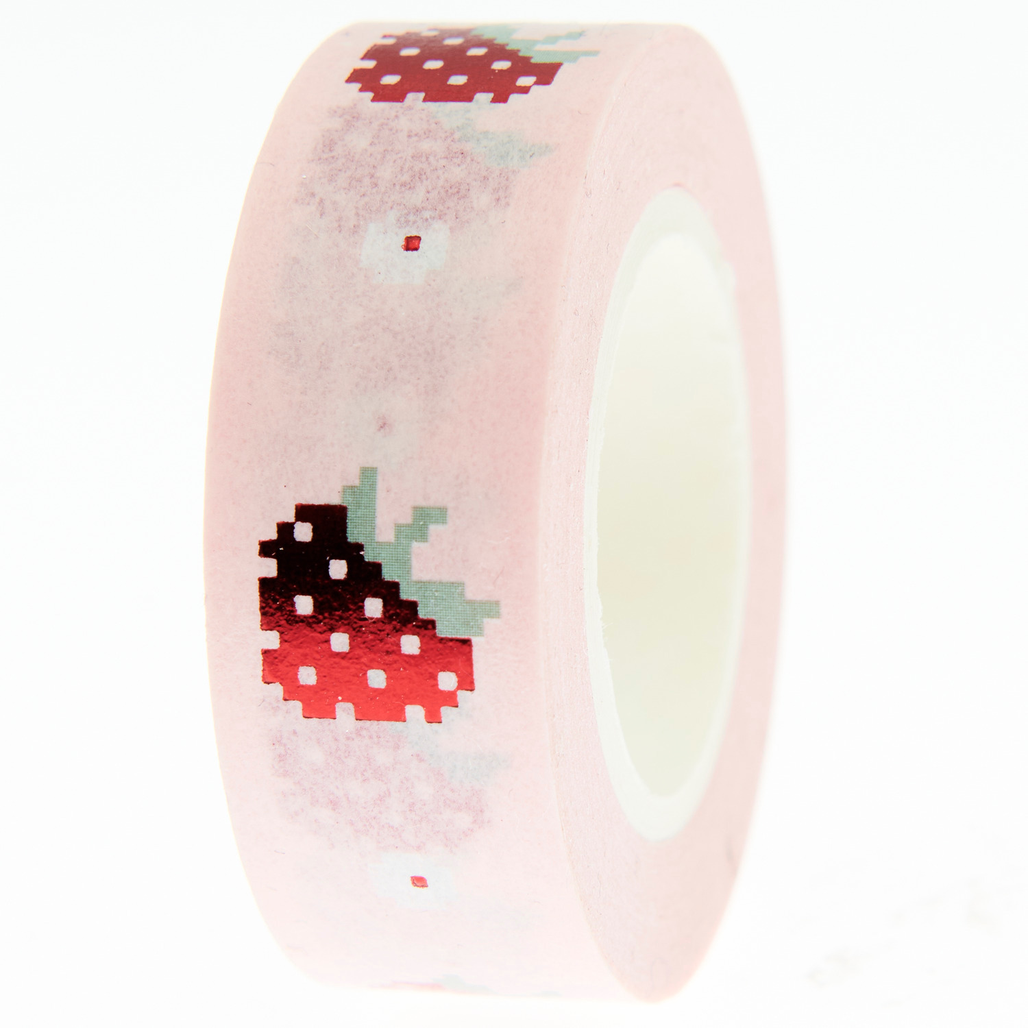 Paper Poetry Tape Futschikato Erdbeeren mit Erdbeermuster auf rosa Hintergrund, 1,5cm x 10m. Ideal für kreative Bastelprojekte.