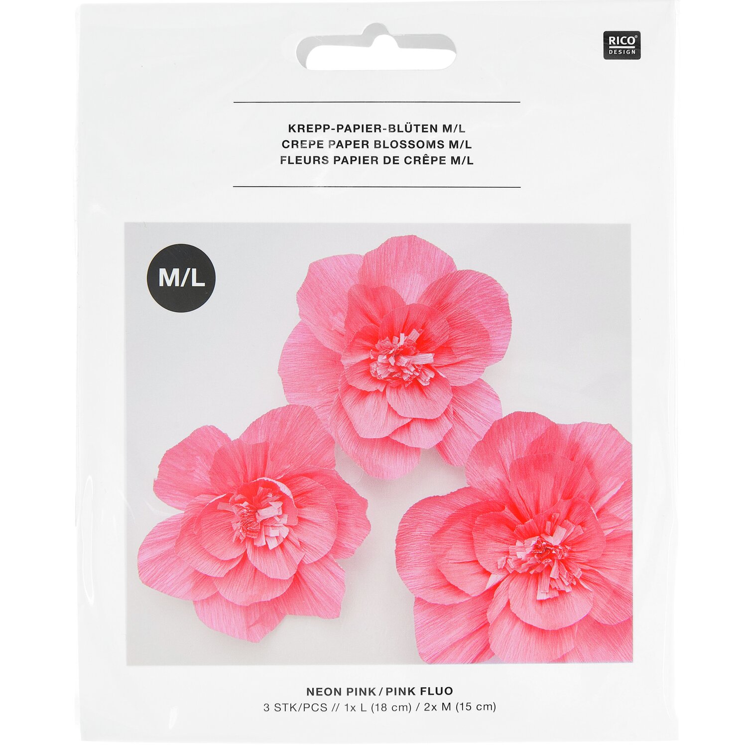 Krepppapier Blüten 3 Stück Farbe Neonpink von Rico Design