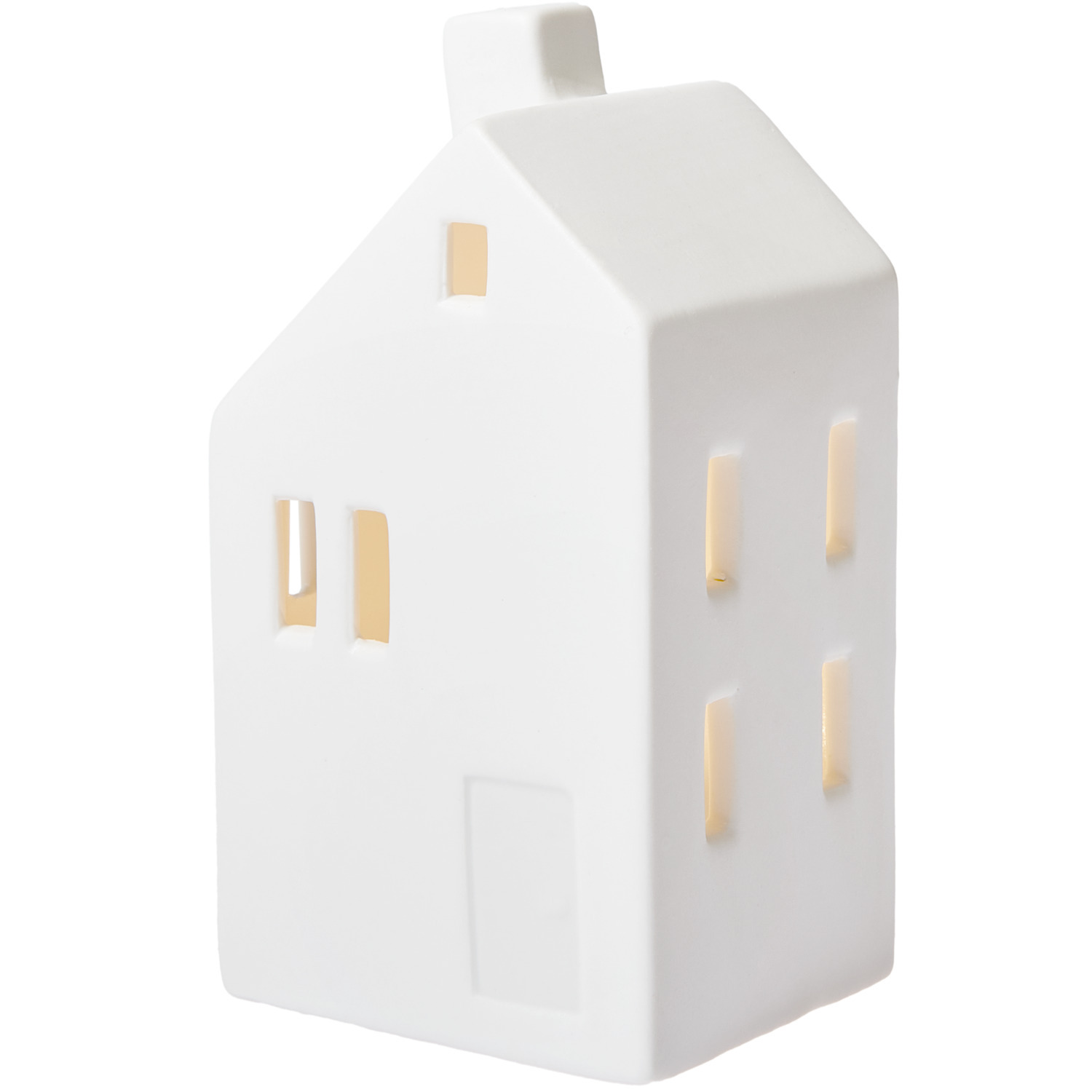 Porzellanhaus Weiß mit Schrägdach und LED, 13x6x7cm. Elegantes Design von Rico Design.