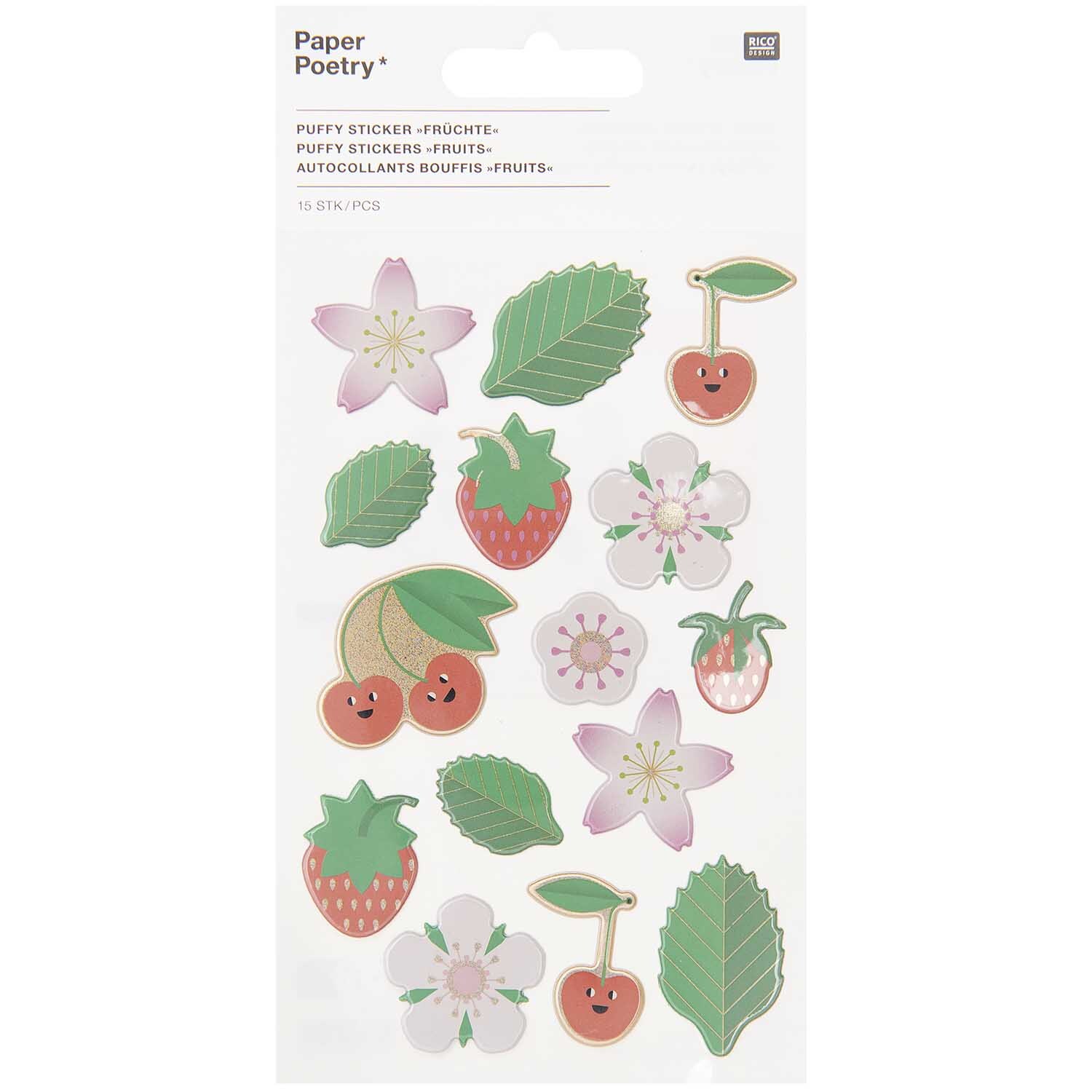 Paper Poetry 3D-Sticker Erdbeeren & Kirschen 14 Stück von Rico Design