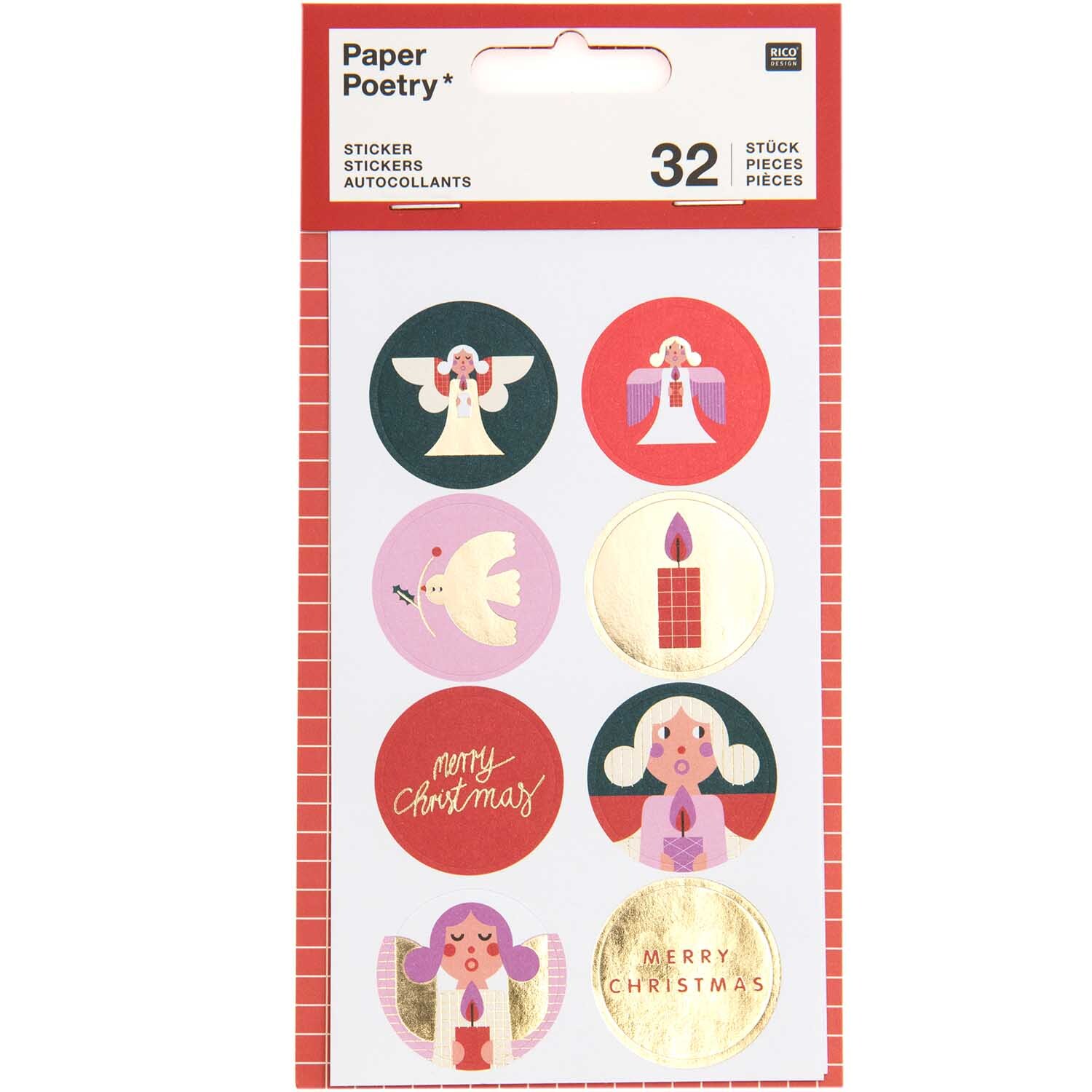 Paper Poetry Sticker Weihnachten Kreise mit weihnachtlichen Motiven wie Engel und Kerzen.