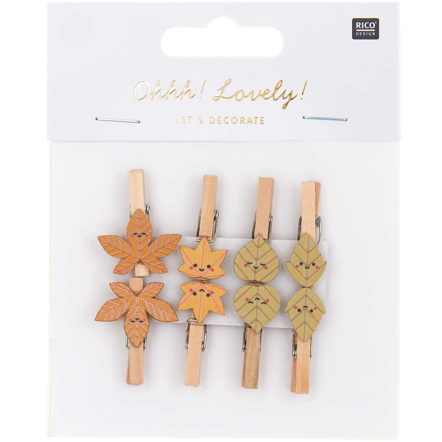 Holzclips Blätter Mix bunt 3cm 8 Stück von Rico Design